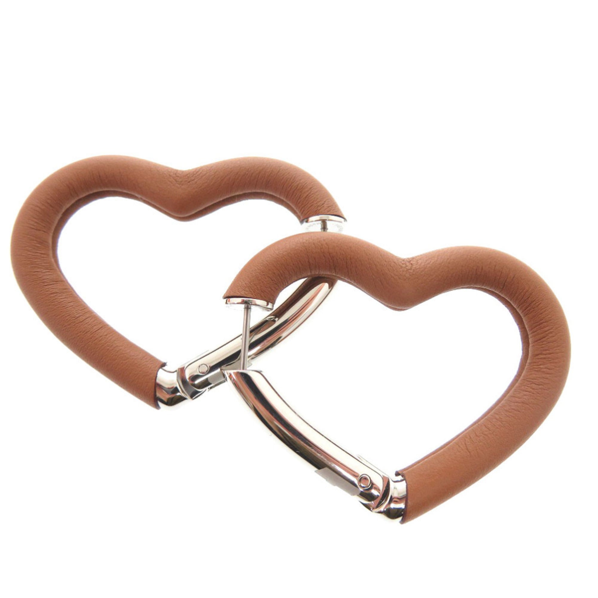 Hermes Like new Hermès Au Coeur du Faubourg COEUR DU FAUBOURG 500243FKAU earrings in Swift leather, palladium gold, 1401 — Like New