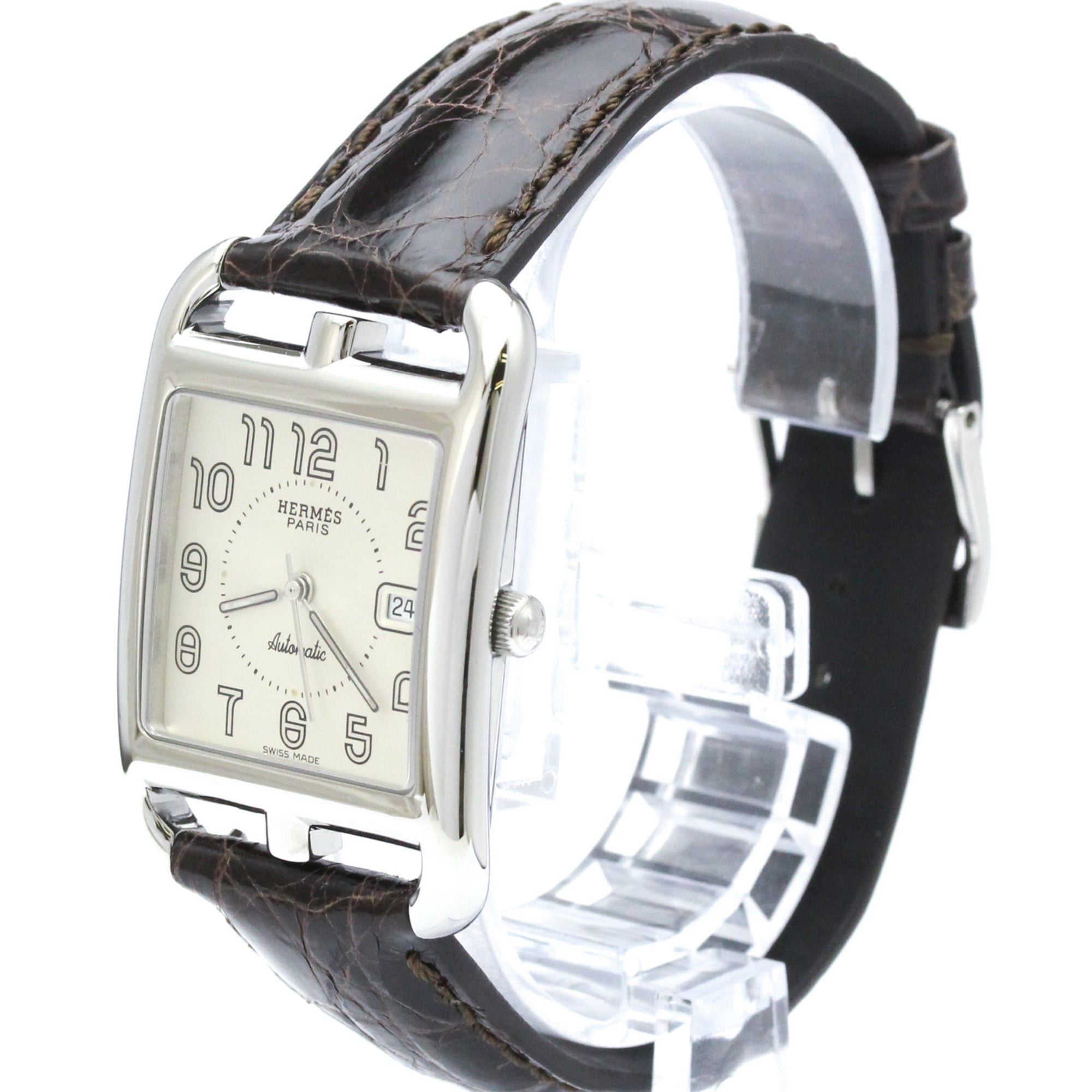 HERMES Cape Cod Steel Leather Automatic Mens Watch CC1.710 Polished — Very Good