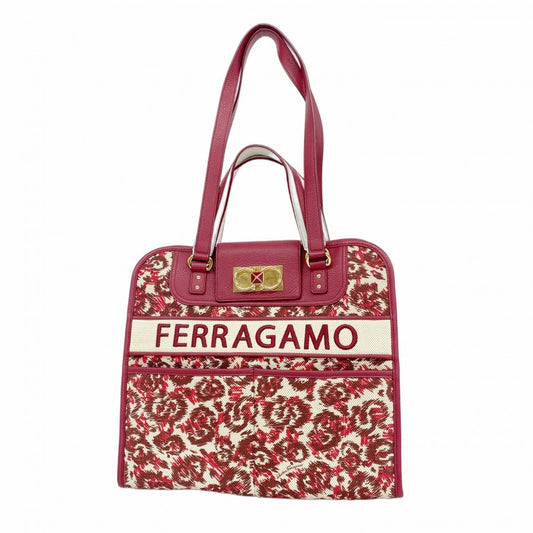 Salvatore Ferragamo Gancini Tote Bag, Bordeaux Canvas and Leather, 2-Way Bag for Women, P1926603
