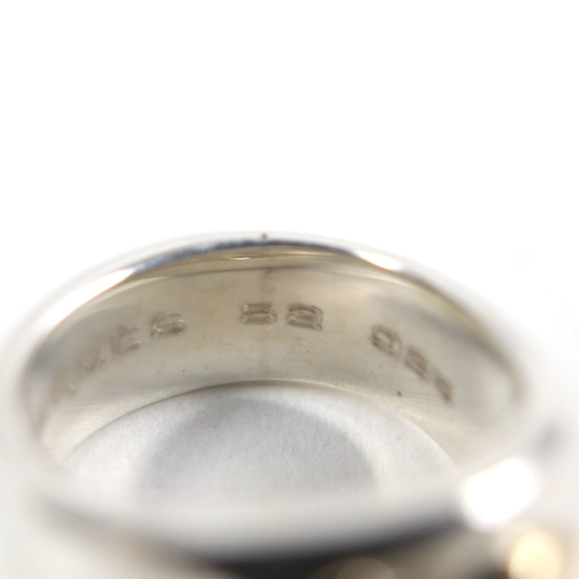 HERMES Vintage Gaucho Ring, 925 750 Sterling Silver with 7 Diamonds, Size 52, Weight 13.6g, Men's — Like New