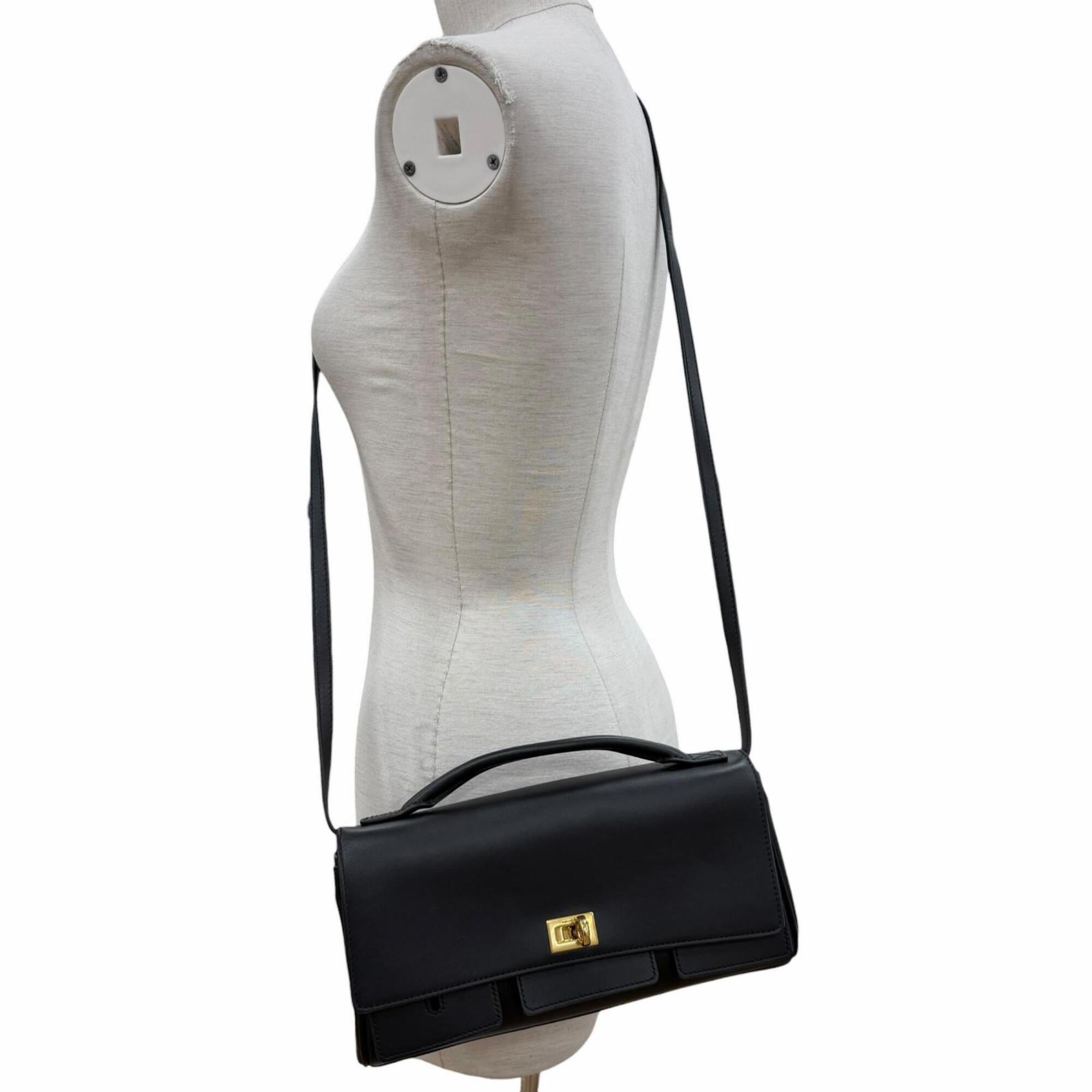 BALENCIAGA 834943 Bel Air Small Clutch Bag, 2-Way Leather Shoulder Black, Made in Italy, Women's, with Dust Bag — Like New