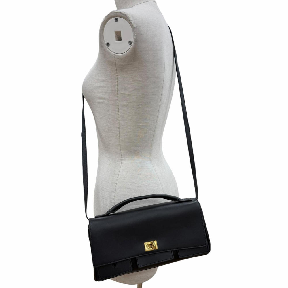 BALENCIAGA 834943 Bel Air Small Clutch Bag, 2-Way Leather Shoulder Black, Made in Italy, Women's, with Dust Bag — Like New