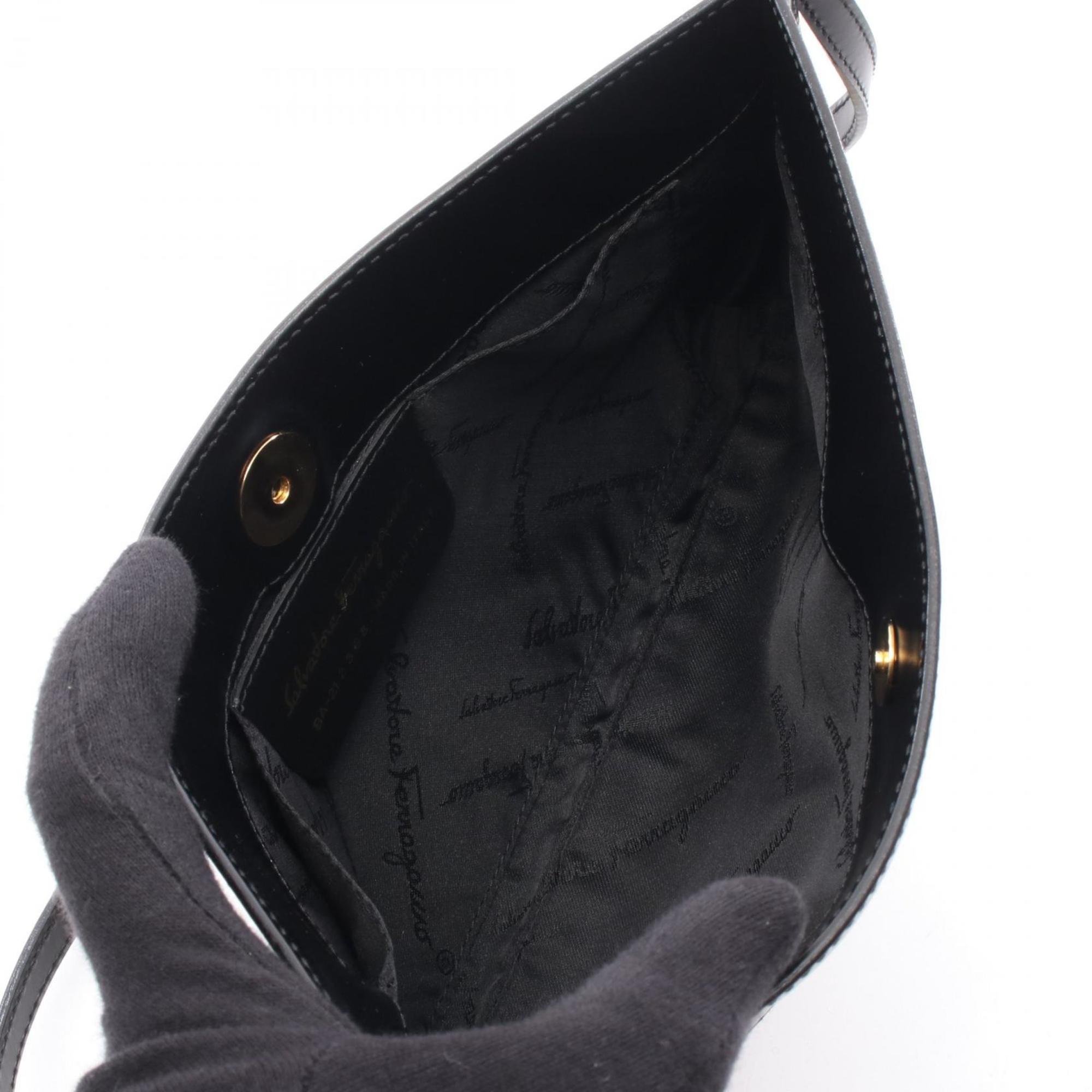 Salvatore Ferragamo Gancini Mini Shoulder Bag, Leather, Women's, Black and Ivory