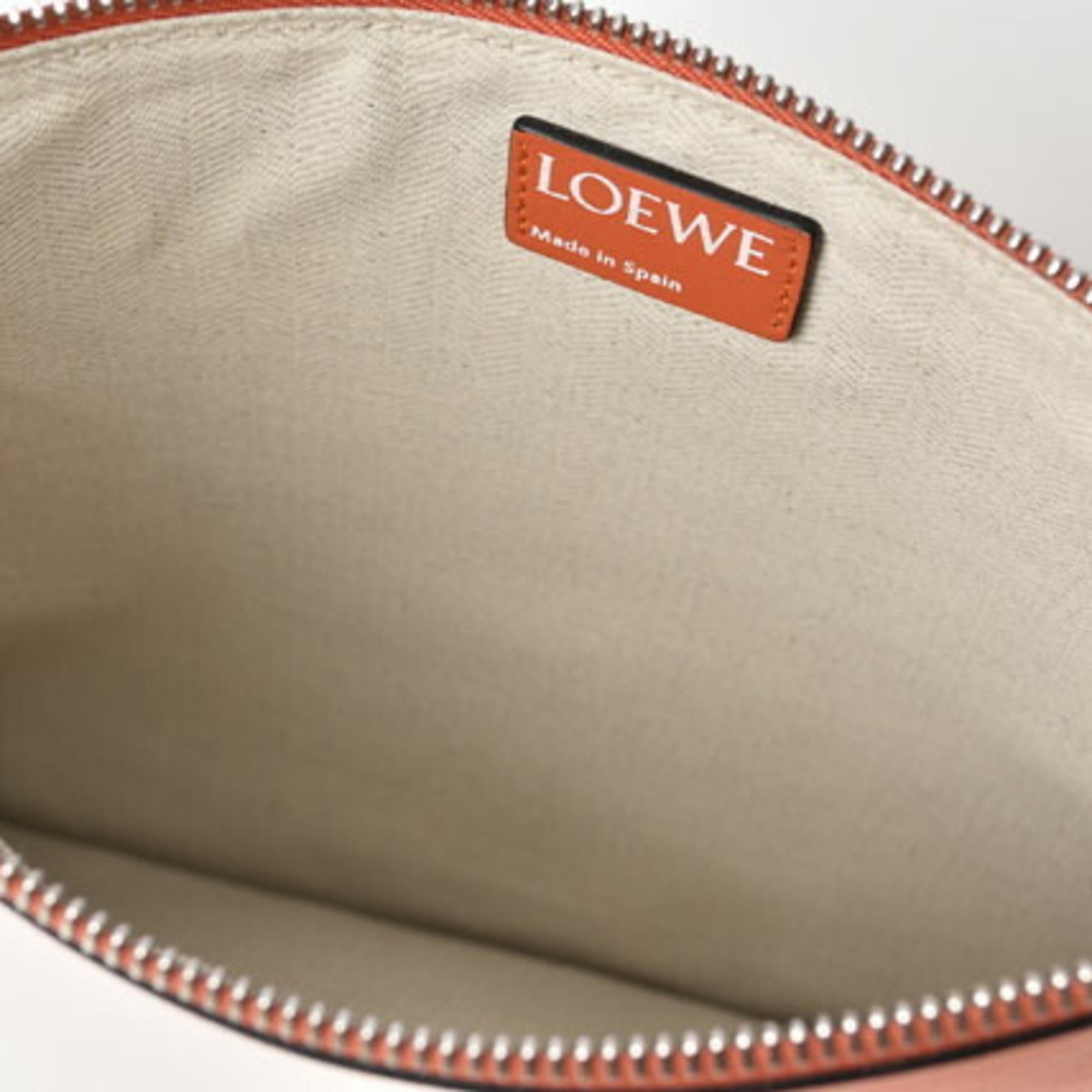 LOEWE Clutch Bag Second Unisex Pouch Lamb Leather Anagram Coral — Like New