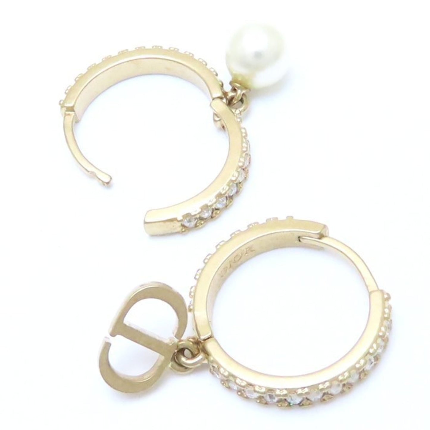 Christian Dior Montaigne Earrings Crystal Resin Pearl GP Gold Plated 293747