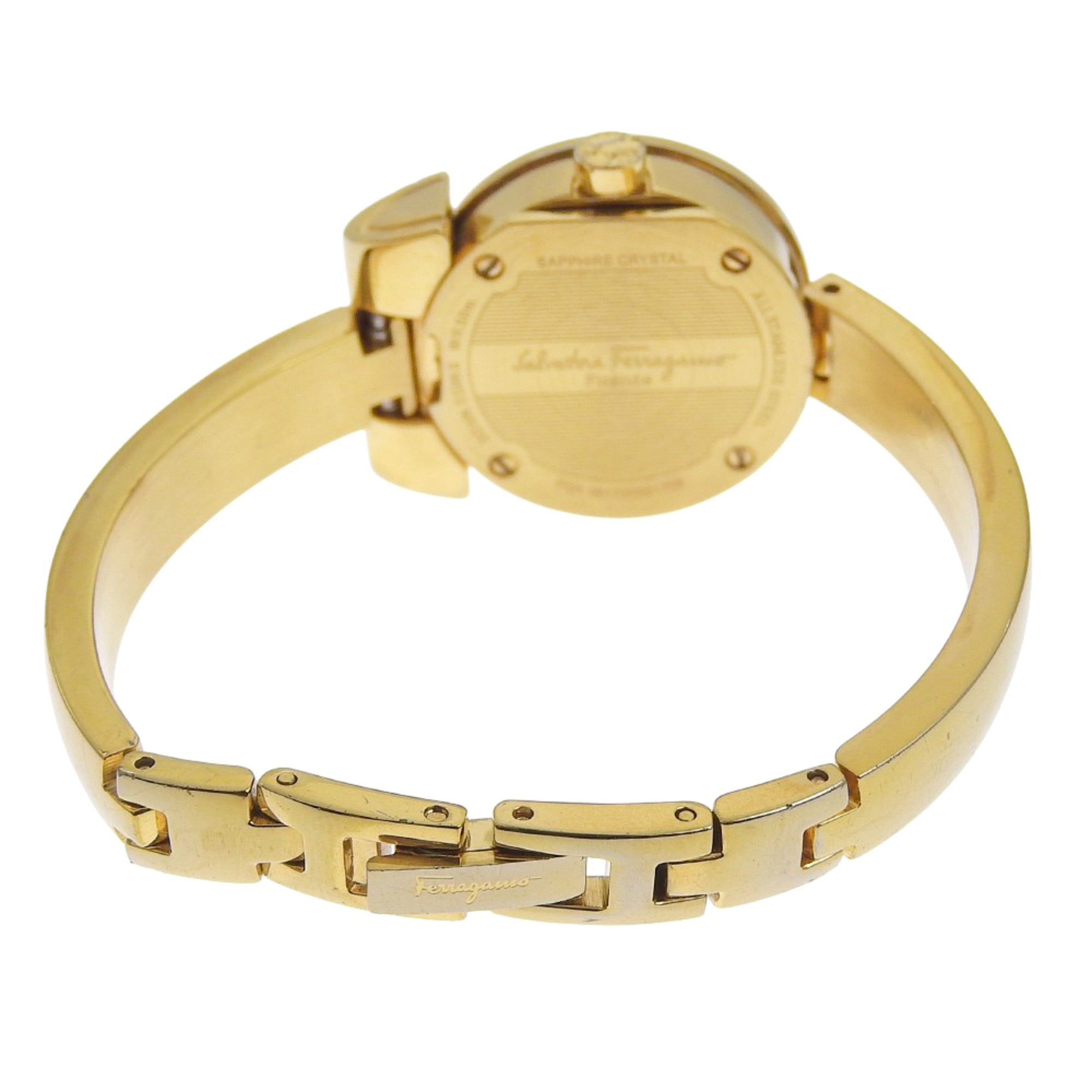 Salvatore Ferragamo Gancini Bangle Watch FQ5 Gold Plated Quartz Analog Silver Dial Women's — Good