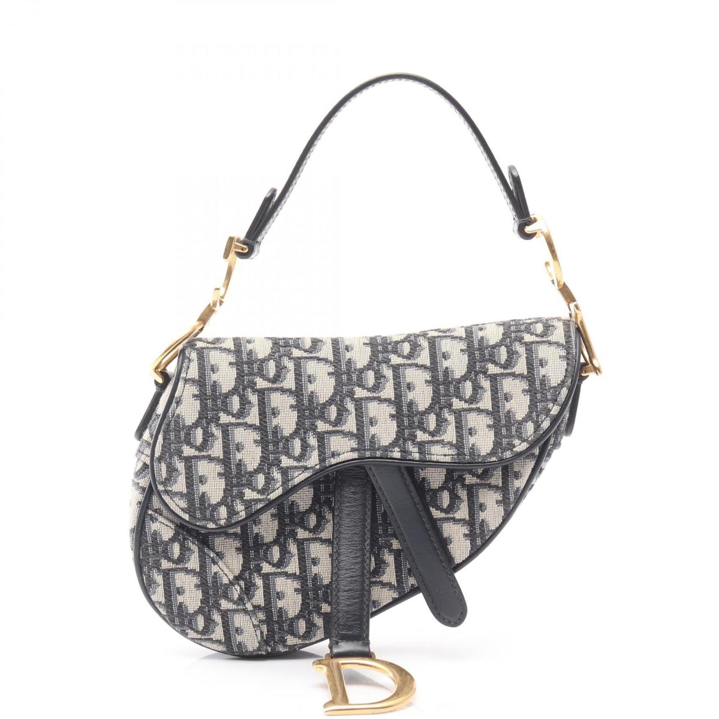 Christian Dior Dior Saddlebag Mini Oblique Jacquard Handbag Canvas Leather Women's Bag Ivory Navy Black
