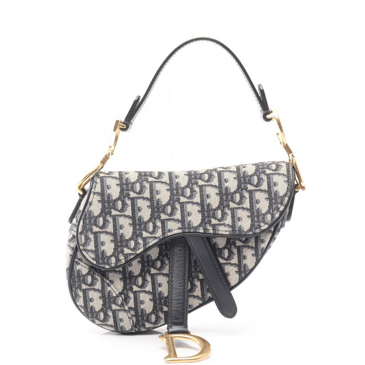 Christian Dior Dior Saddlebag Mini Oblique Jacquard Handbag Canvas Leather Women's Bag Ivory Navy Black