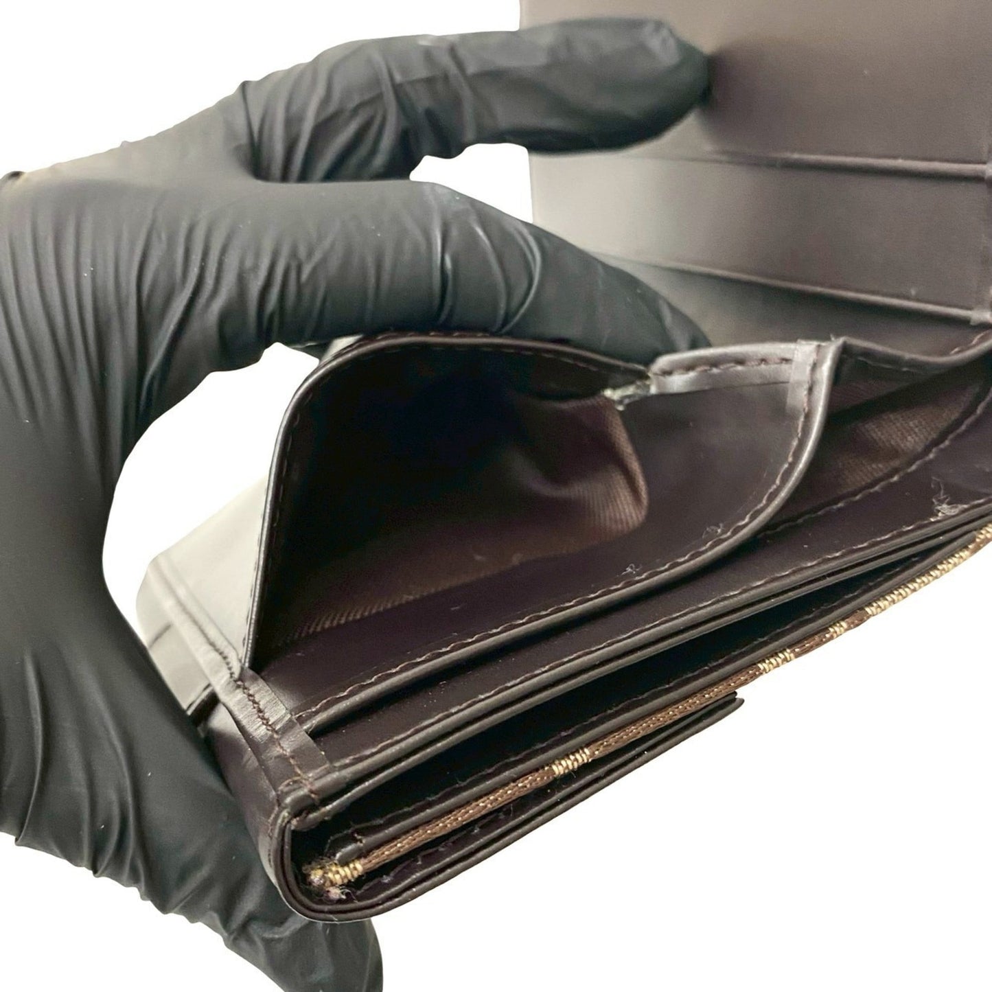 FENDI Zucchino FF Logo Leather Canvas Bifold Wallet Mini Brown 317-7