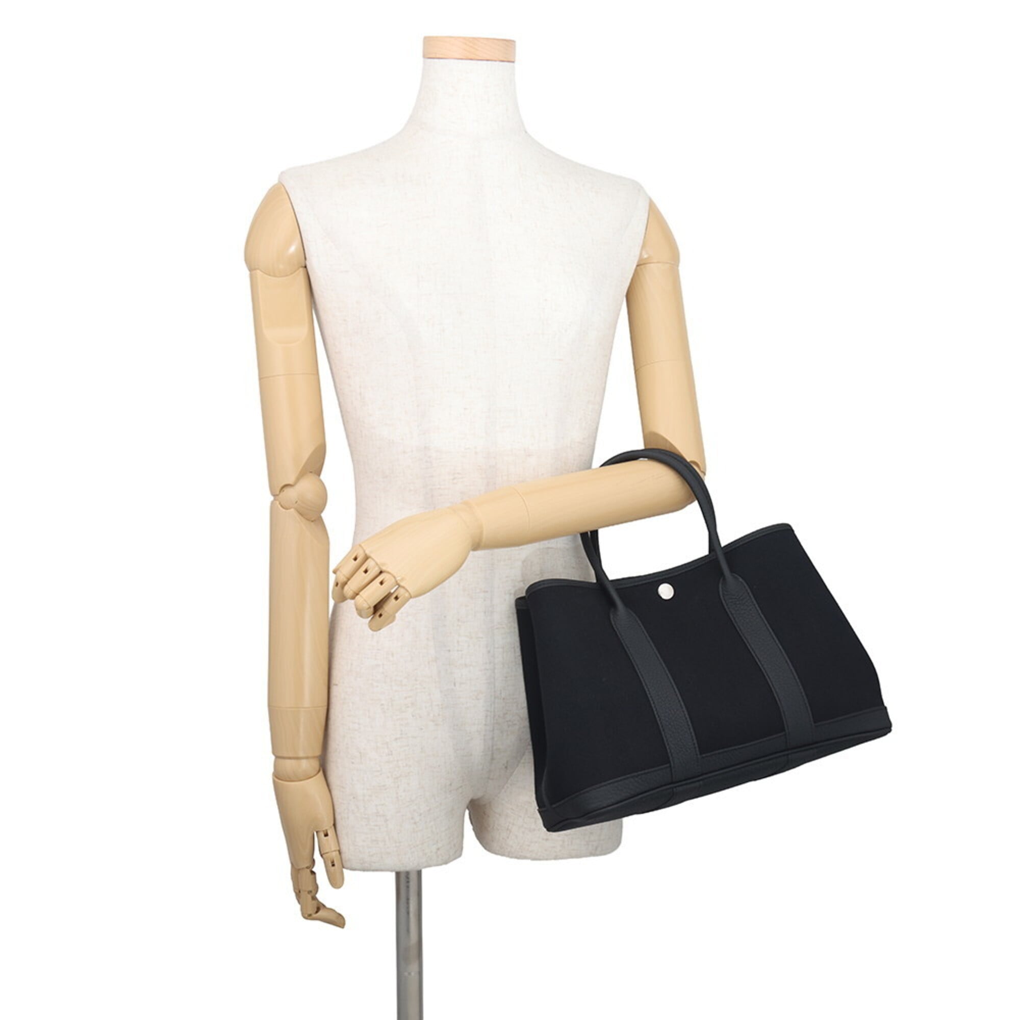 Hermes Garden TPM Tote Bag, Black Toile Chevron Negonda, C Stamp, Black, Garden, Handbag, Women's HERMES — Like New