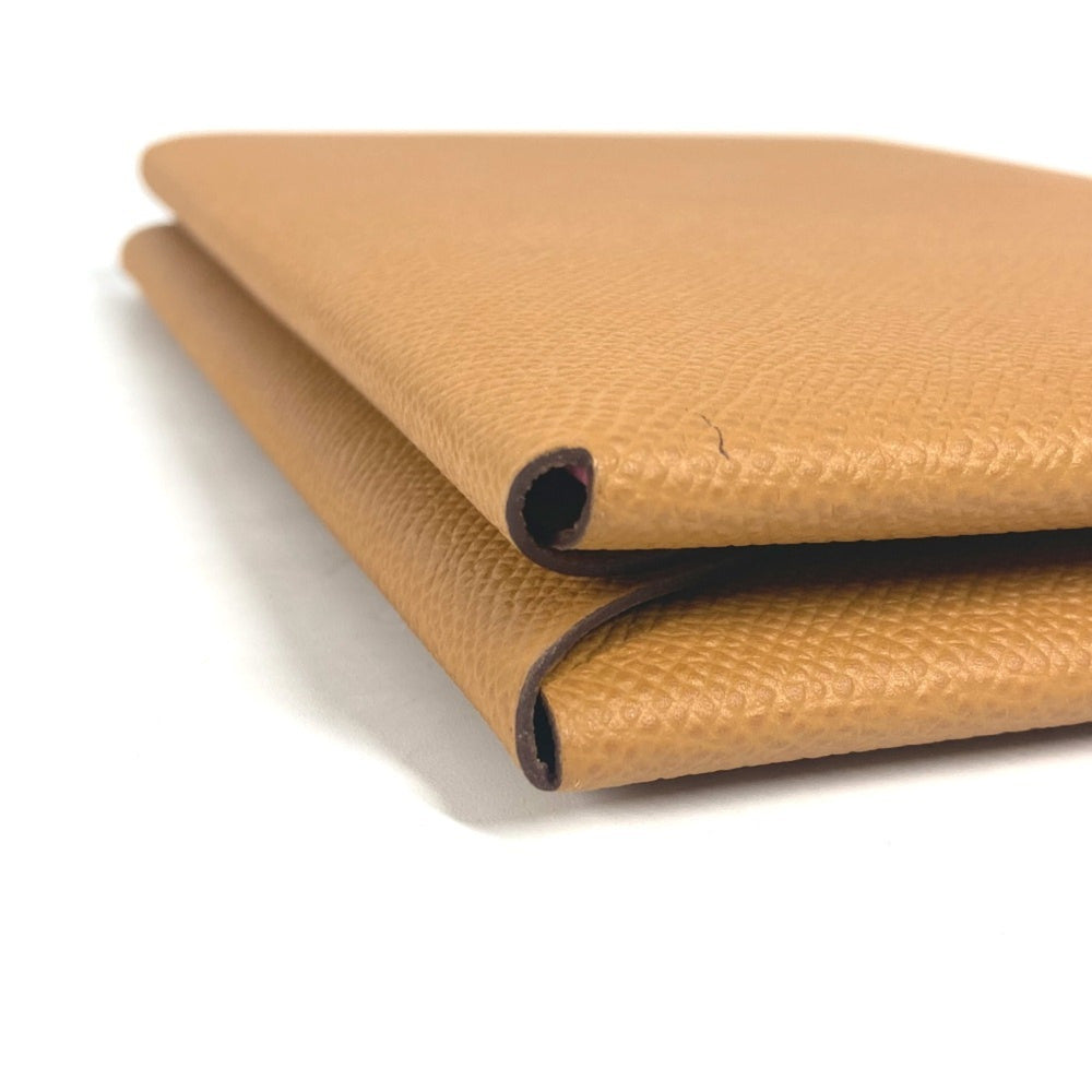 HERMES Calvi GM Flat Pouch with Pouch, Bifold Clutch Bag, Epsom Leather, Unisex, Brown and Pink, Like New — Like New