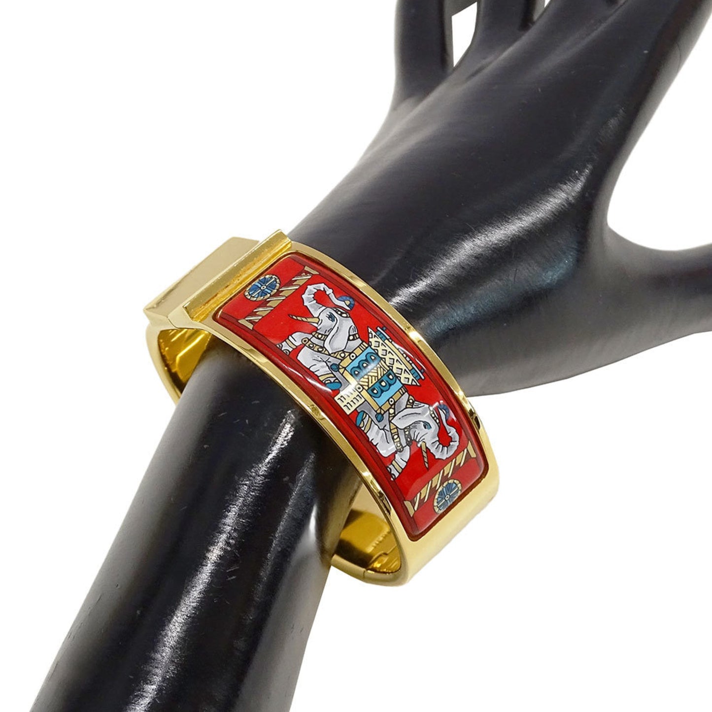Hermès HERMES bangle for women, branded rocque enamel GM gold and red bracelet, elephant cloisonné.