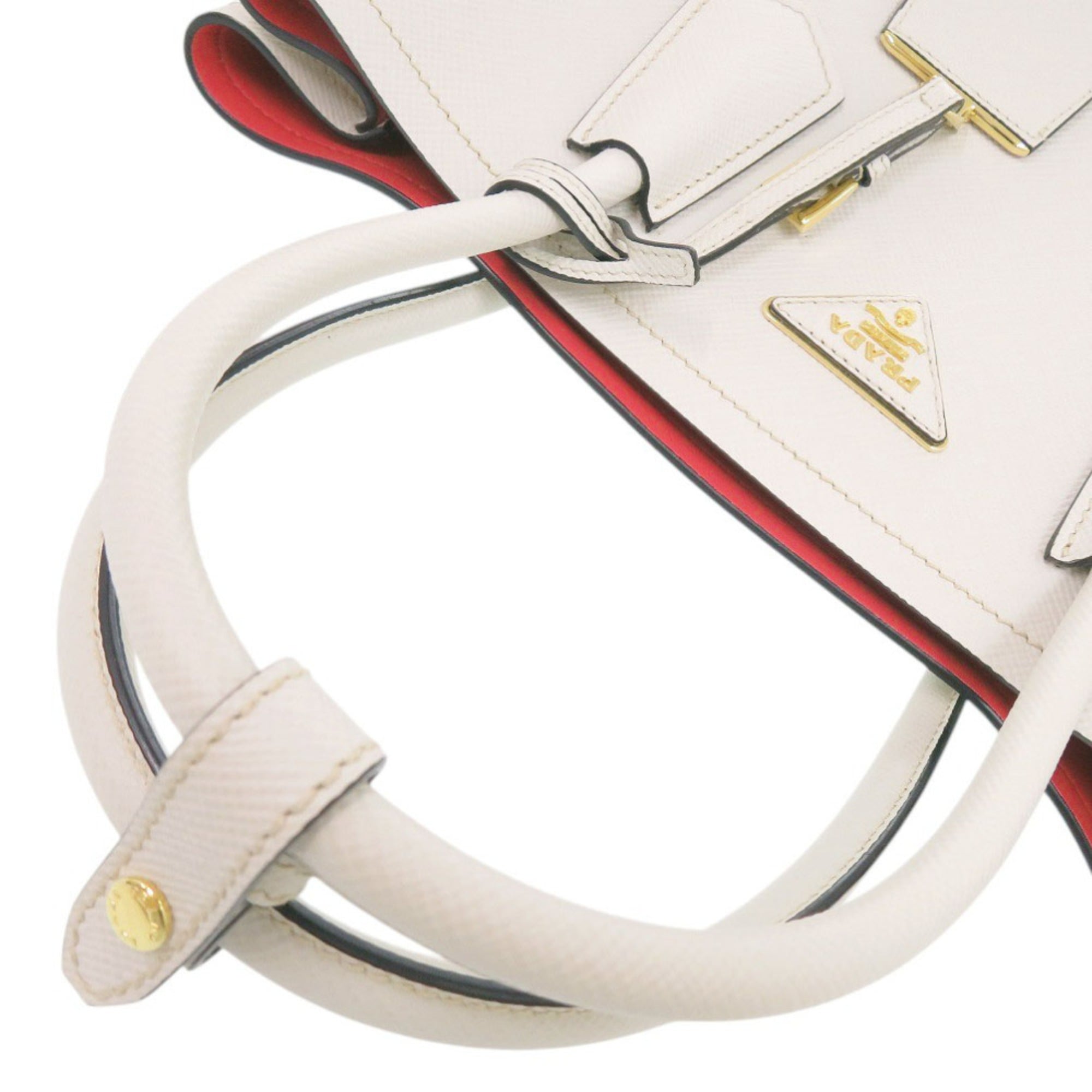 Prada 2-Way Saffiano Triangle 1BG775 Leather Ivory Handbag 0936PRADA — Like New