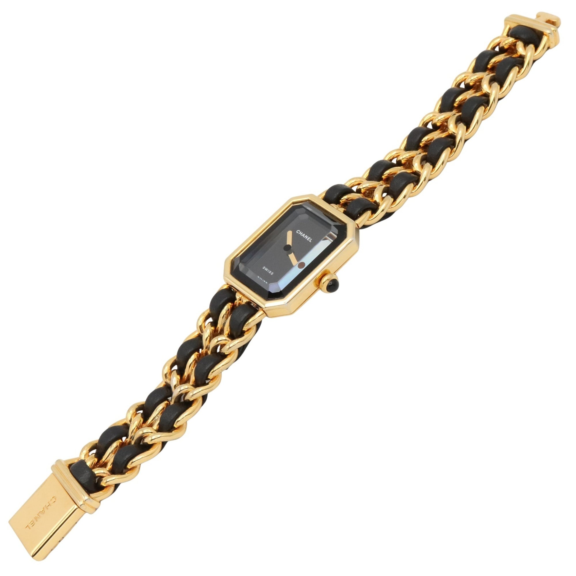 Chanel CHANEL Première S Watch, Gold Plated (GP), Leather Strap, Women's, Black, H0001 — Very Good