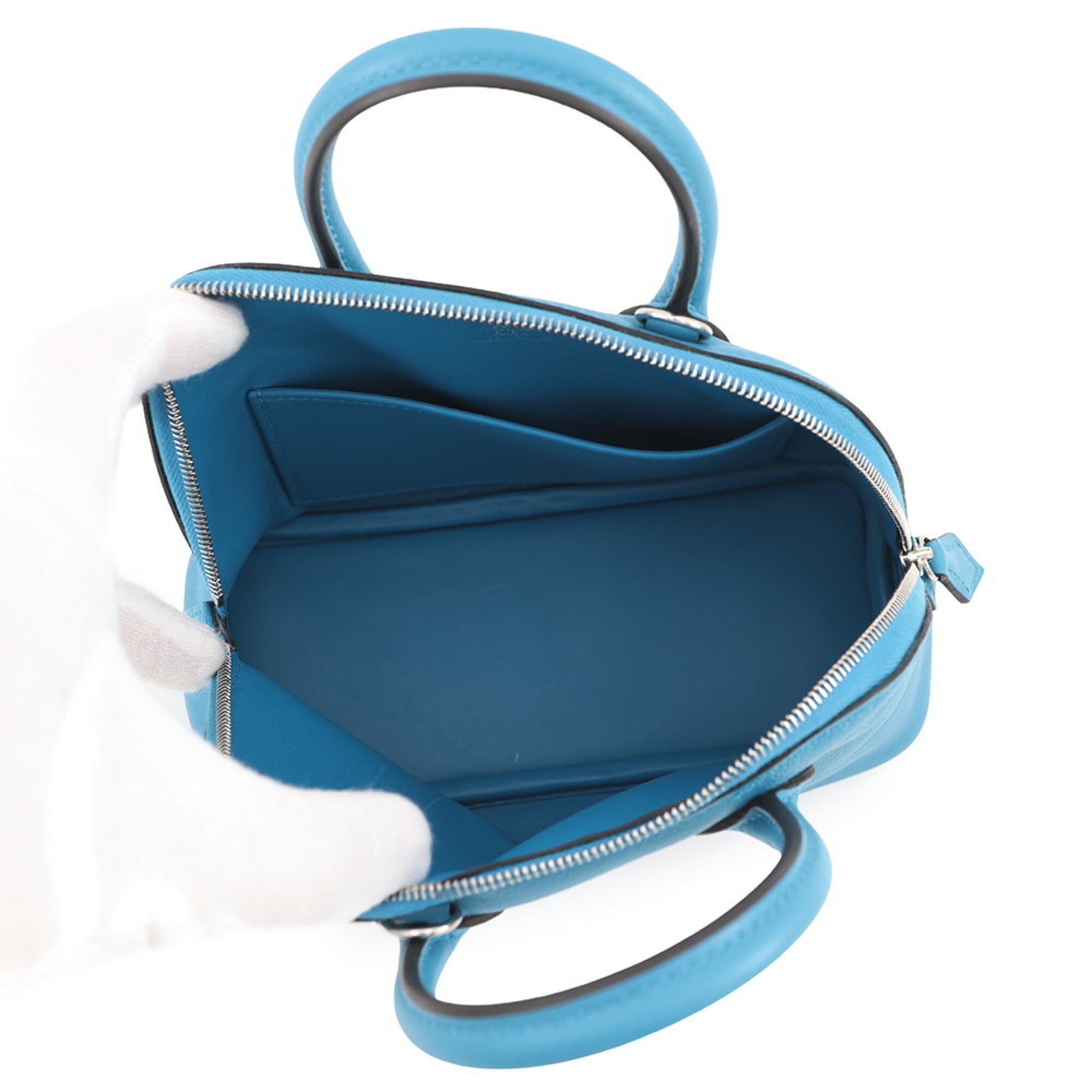 Hermes Bolide 1923 Mini Blue Zanzibar Evercolor W stamp HERMES 2-way shoulder bag handbag women's — Like New