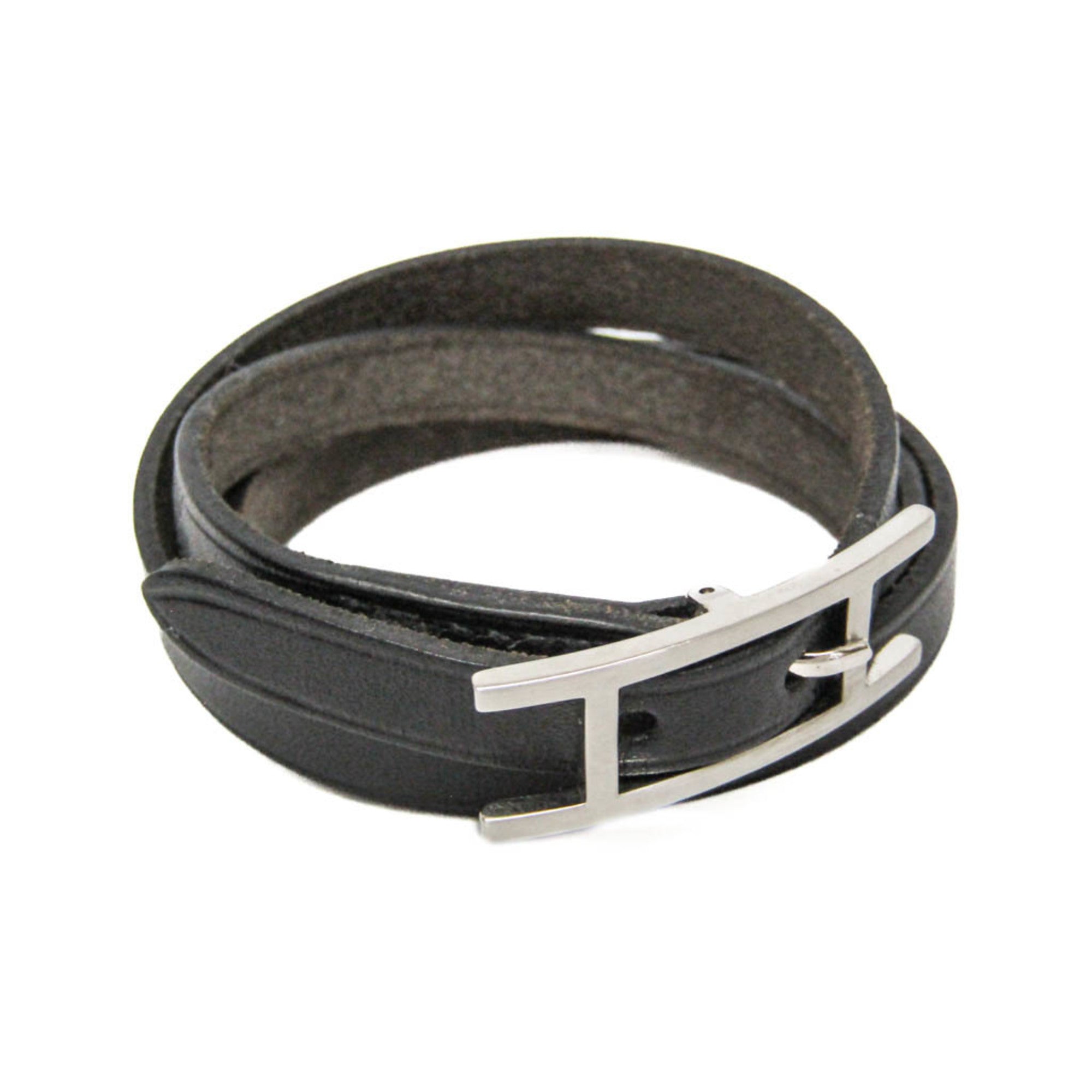 Hermes Hapi III Choker Leather,Metal Bangle Silver,Black — Like New