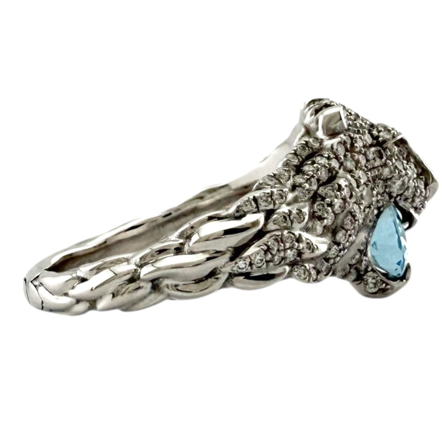 Pre-owned Gucci Lion Head Ring, size 16.5, 18k gold, aquamarine and diamonds, unisex.