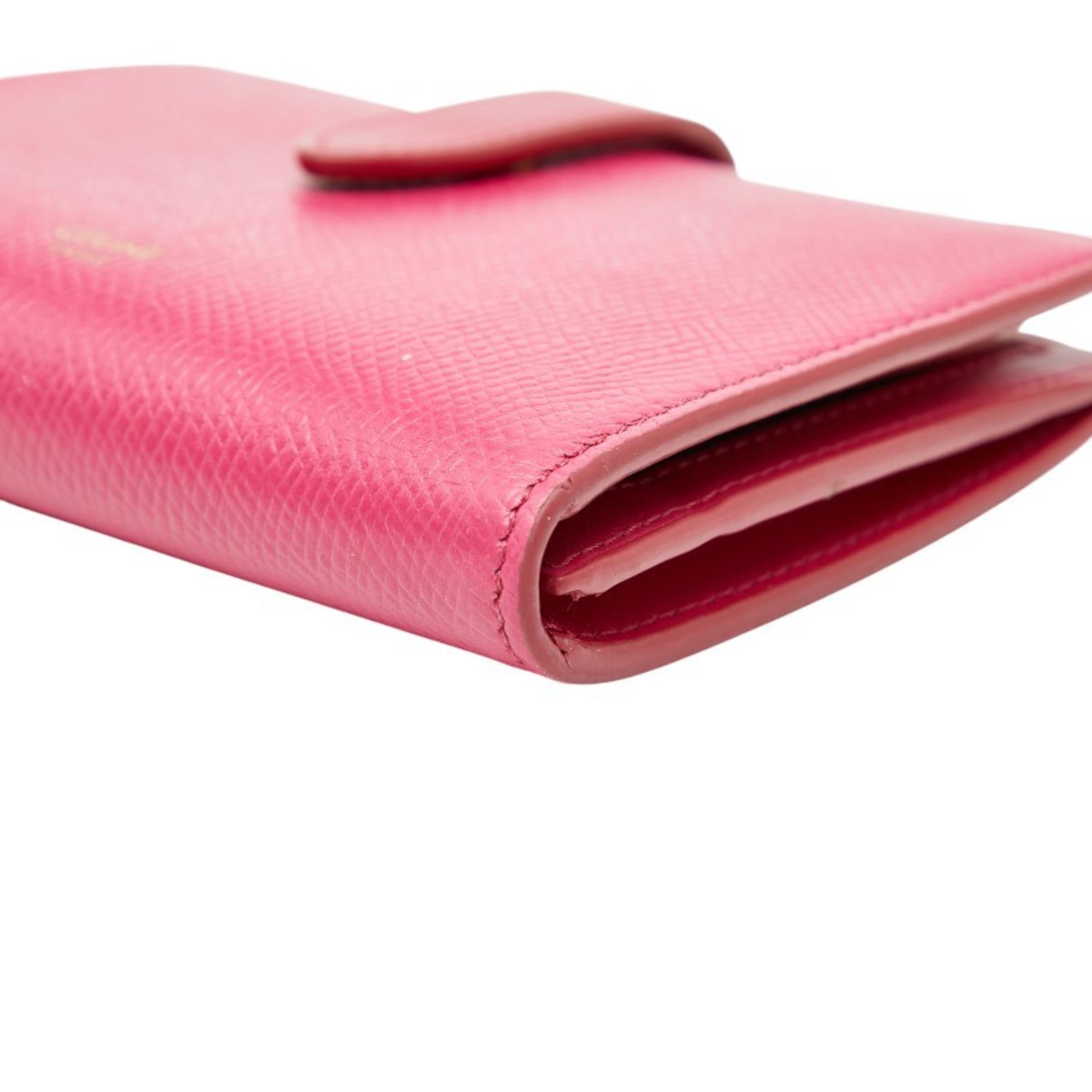 Celine Strap Wallet Bifold Pink Leather Women's CELINE