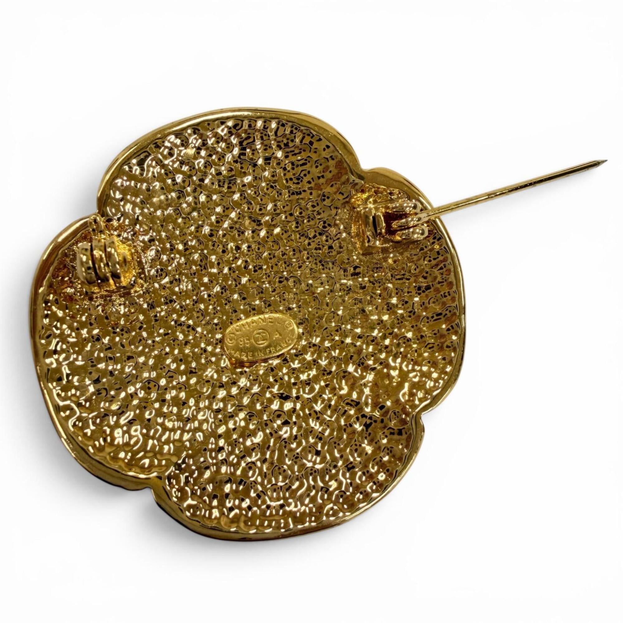 CHANEL Vintage 1995 (95A) Coco Mark Flower Brooch, Gold, Made in France, Women's — Like New