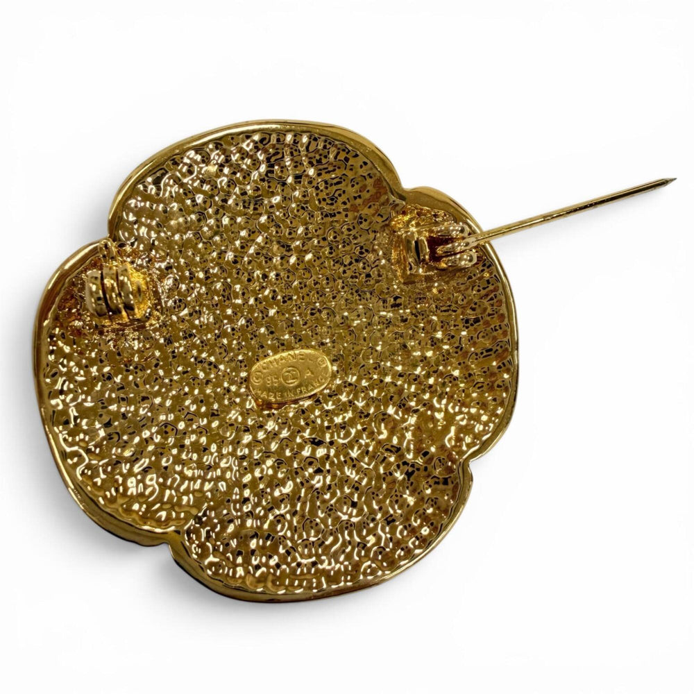 CHANEL Vintage 1995 (95A) Coco Mark Flower Brooch, Gold, Made in France, Women's — Like New