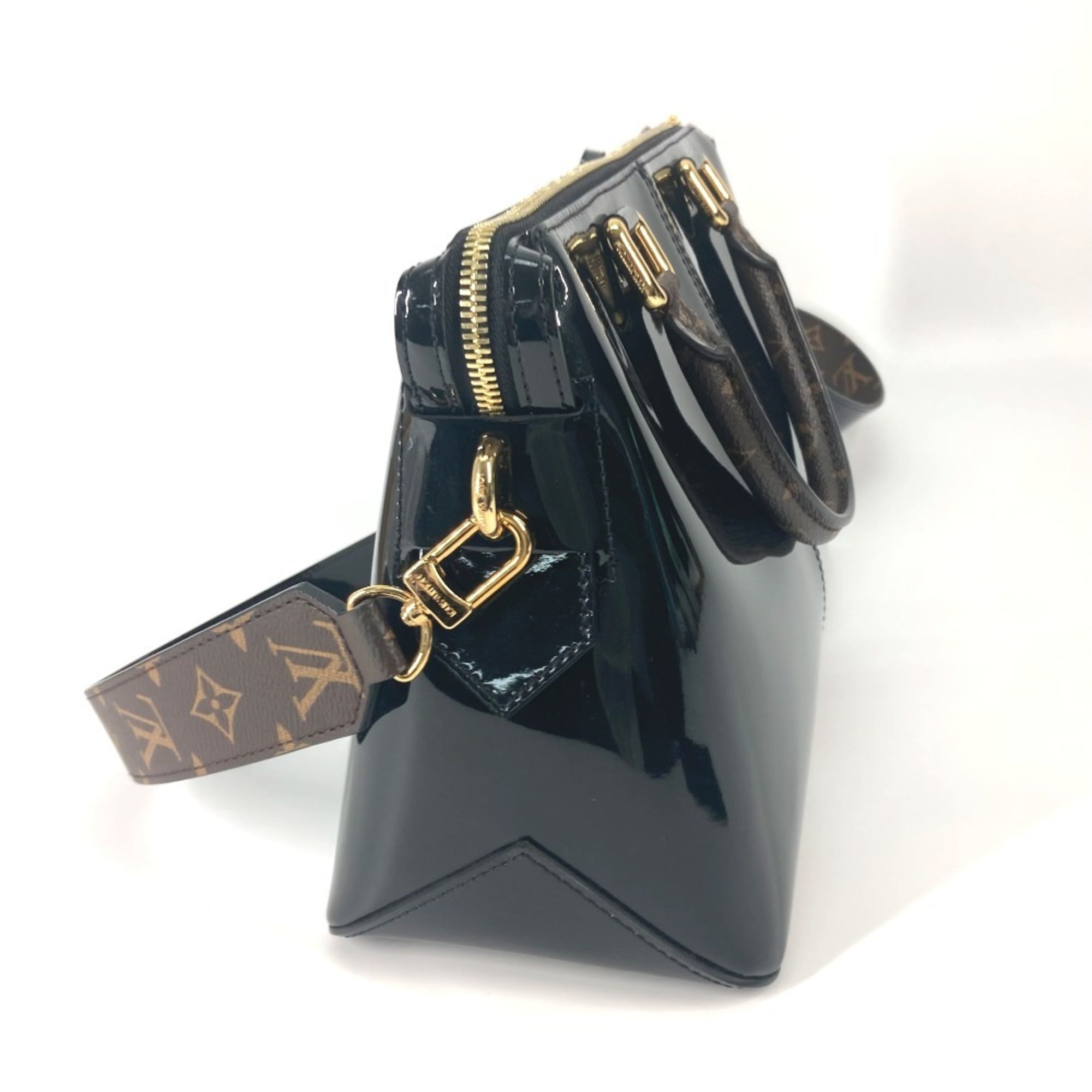 LOUIS VUITTON M54626 Vernis Tote Miroir 2-Way Bag, Shoulder Handbag, Patent Leather/Monogram Canvas, Women's, Noir Black — Like New
