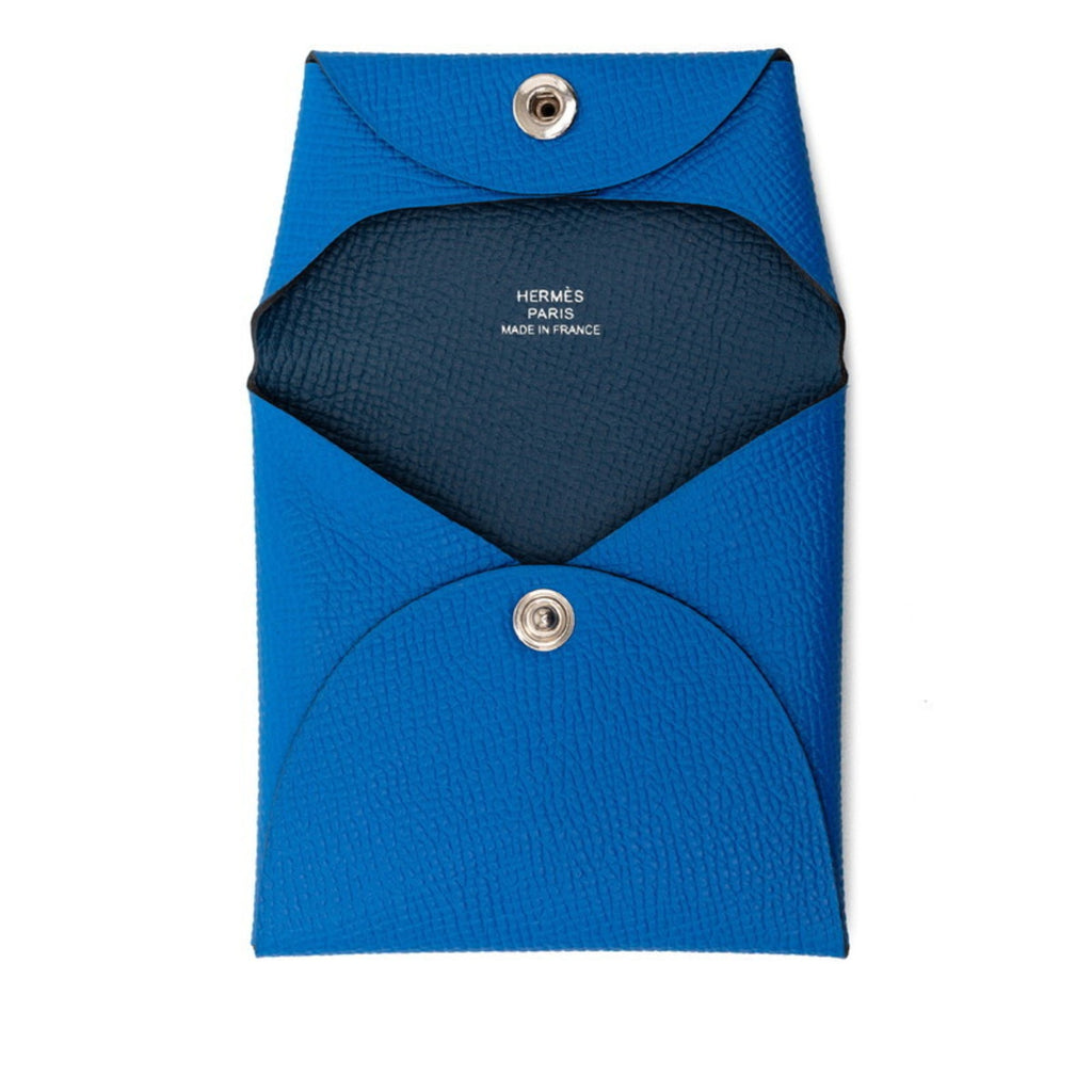 Hermes Hermès Bastia wallet/coin case in blue Epsom leather for women.