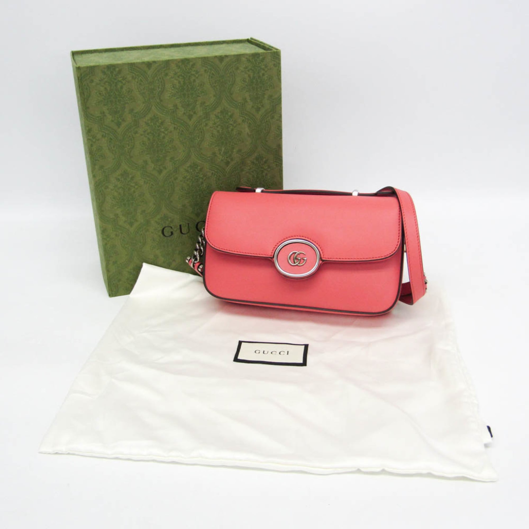 Gucci Double G 739722 Women's Leather Shoulder Bag Pink — Like New
