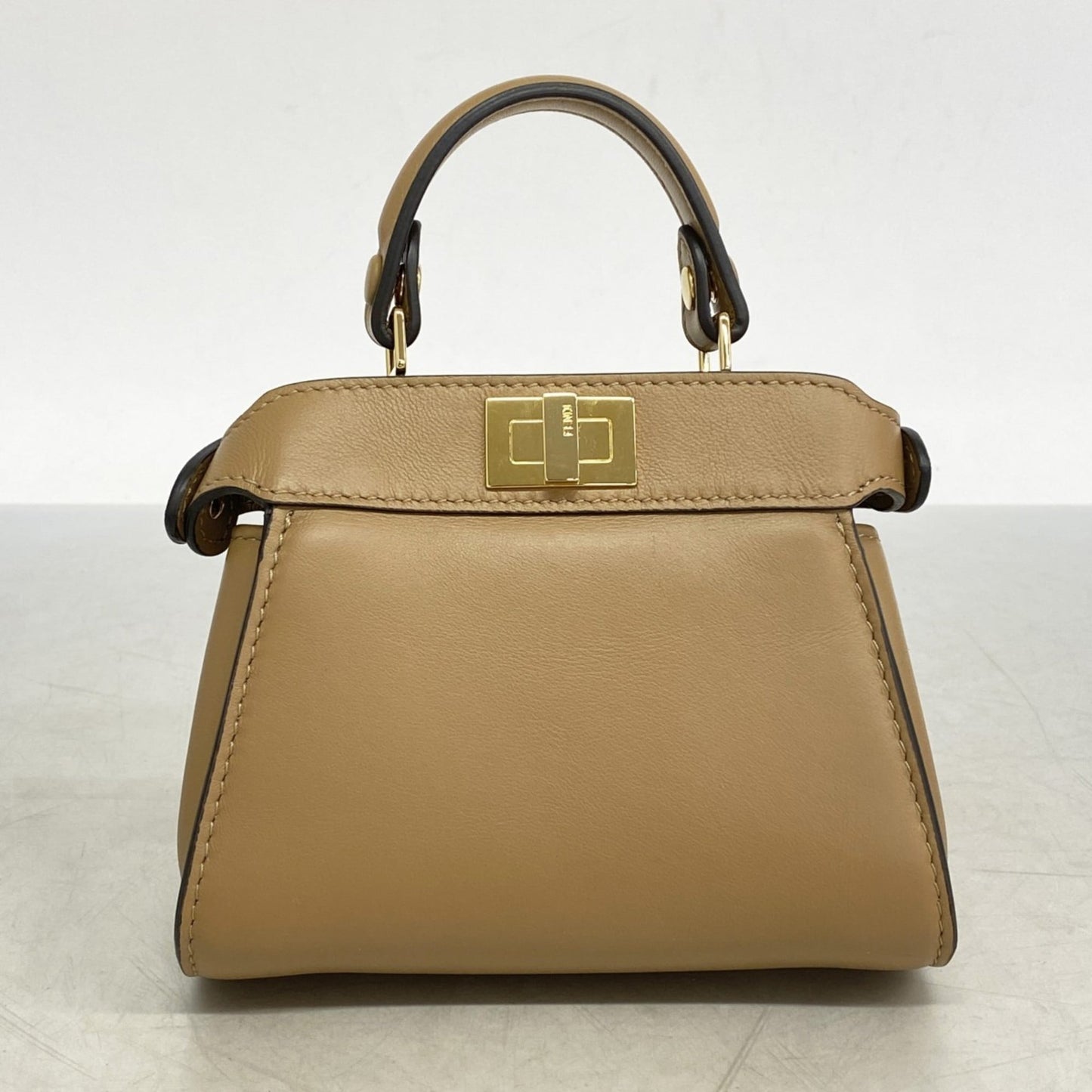 Fendi Nano Peekaboo Leather Handbag, Beige, Women's