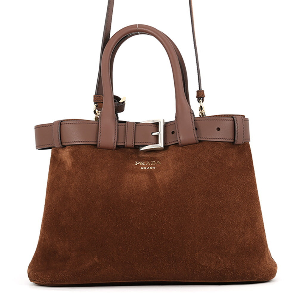 Prada handbag, buckle, medium suede, 1BA434, PRADA 2-way shoulder bag — Like New