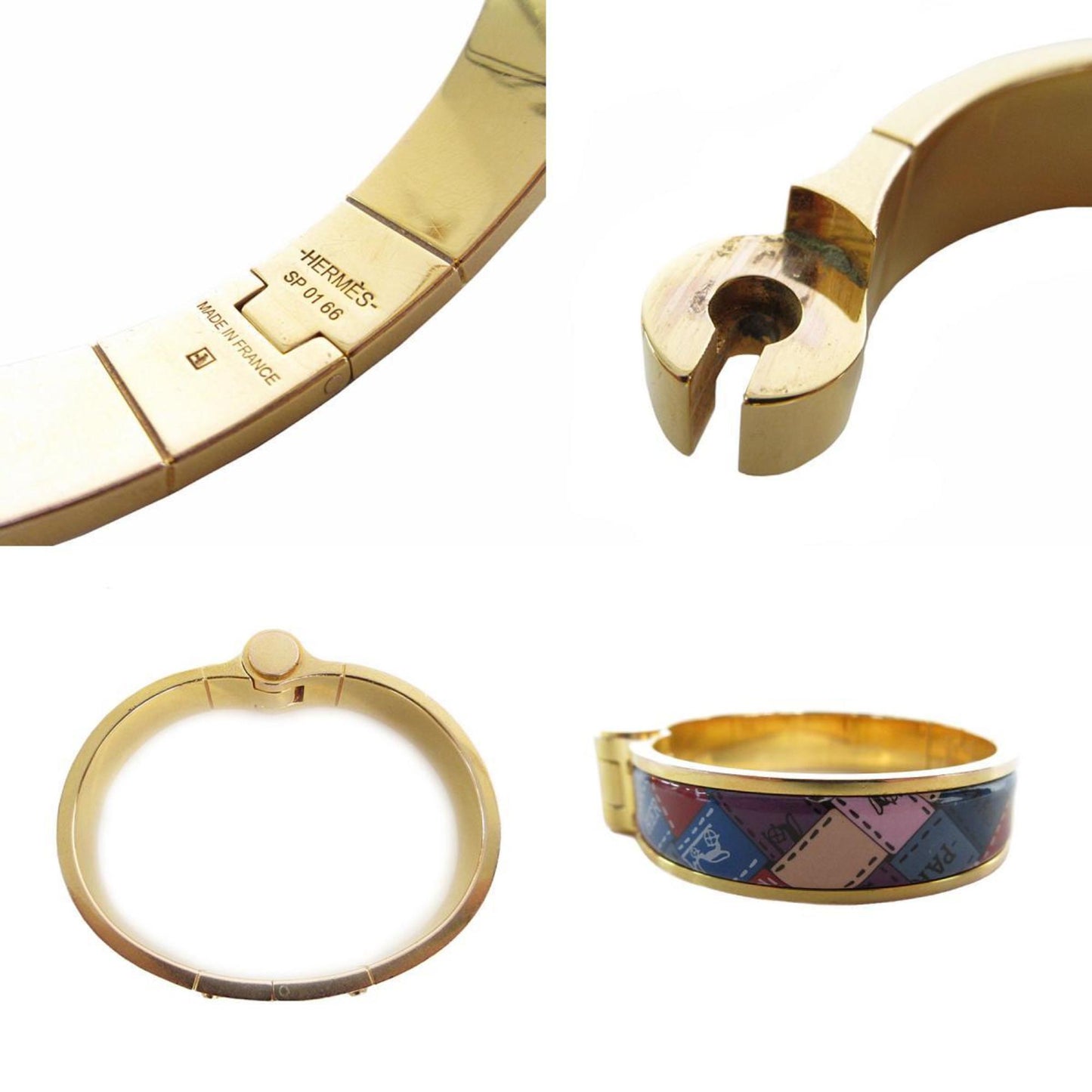 Hermes HERMES Bangle Bracelet Charnier Metal Enamel Gold Multicolor Women's s0659a