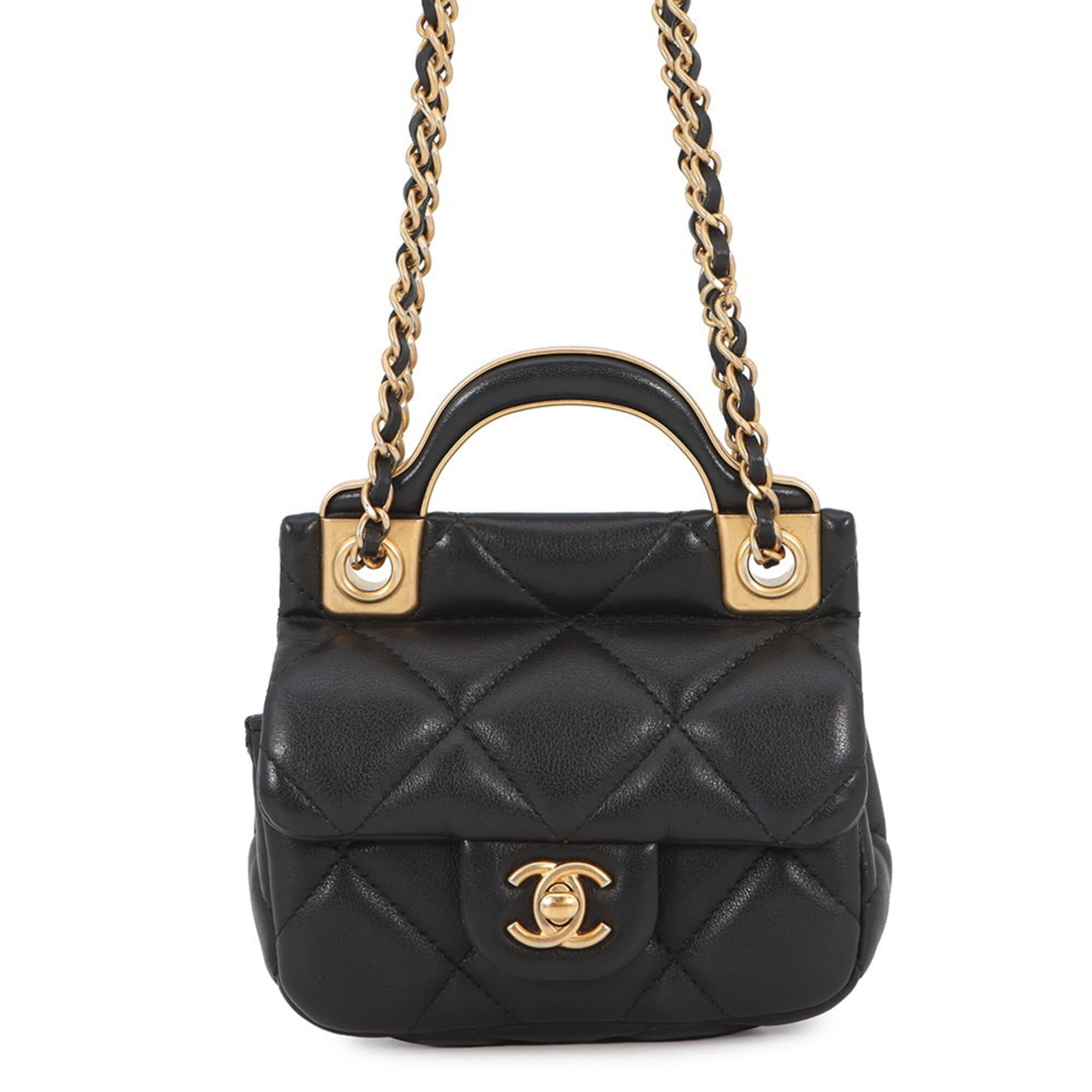 Chanel Chain Shoulder Bag Matelassé Coco Mark Lambskin AP2271 CHANEL Black Handbag Women's — Like New