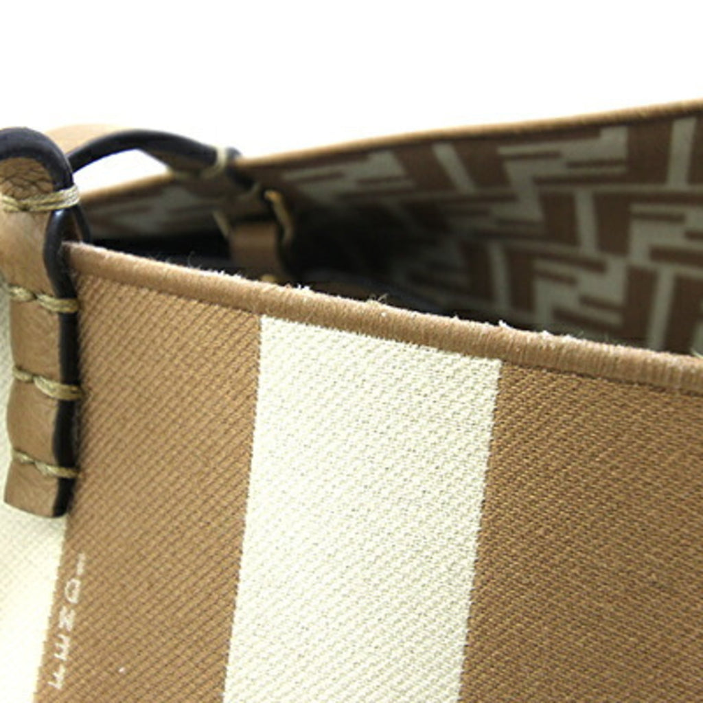 Fendi Roll Large Tote Bag 8BH425 Beige Fabric Leather Reversible Shoulder FF Zucca Pecan Stripe Women's FENDI