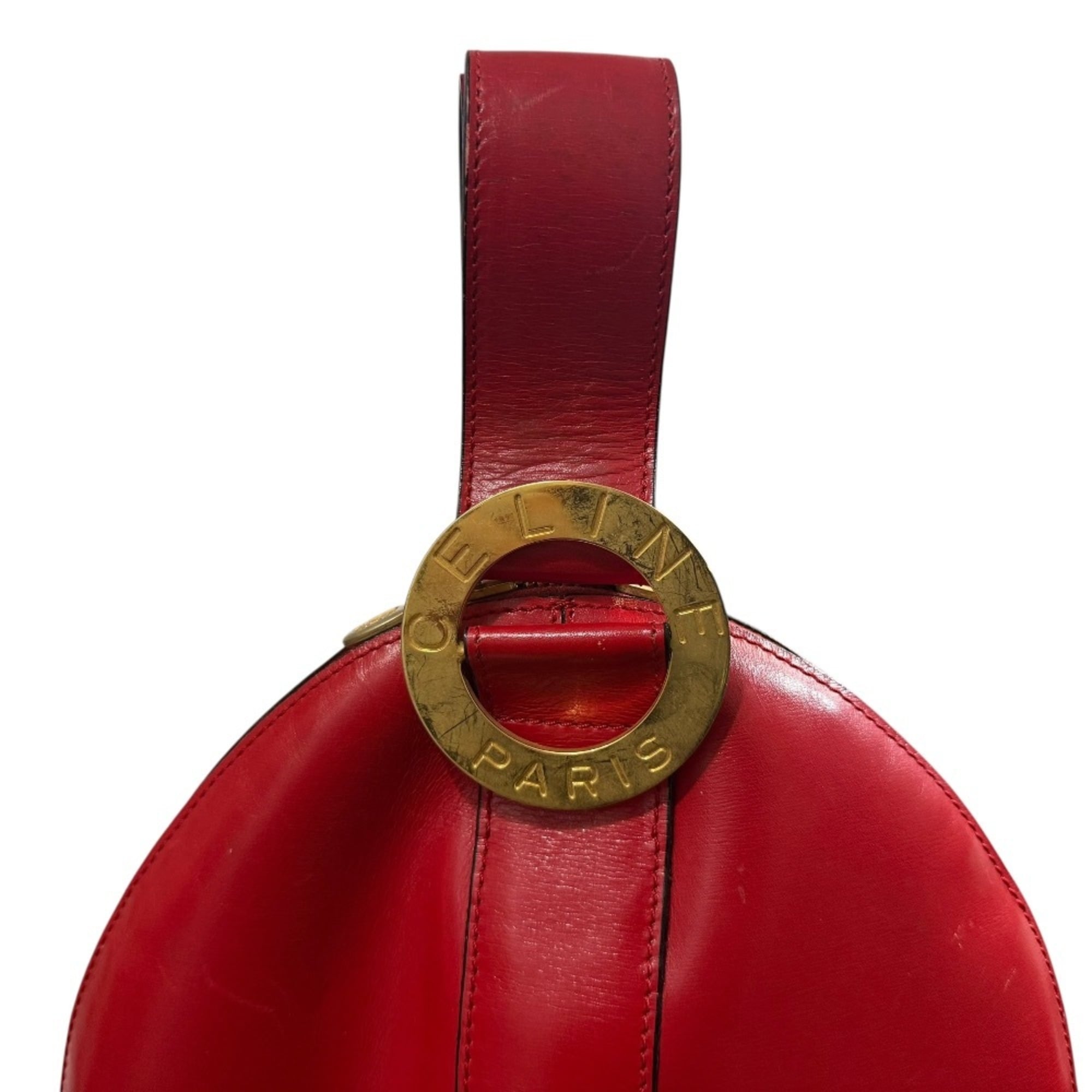 CELINE Vintage Leather Circle Logo Handbag in Red for Women
