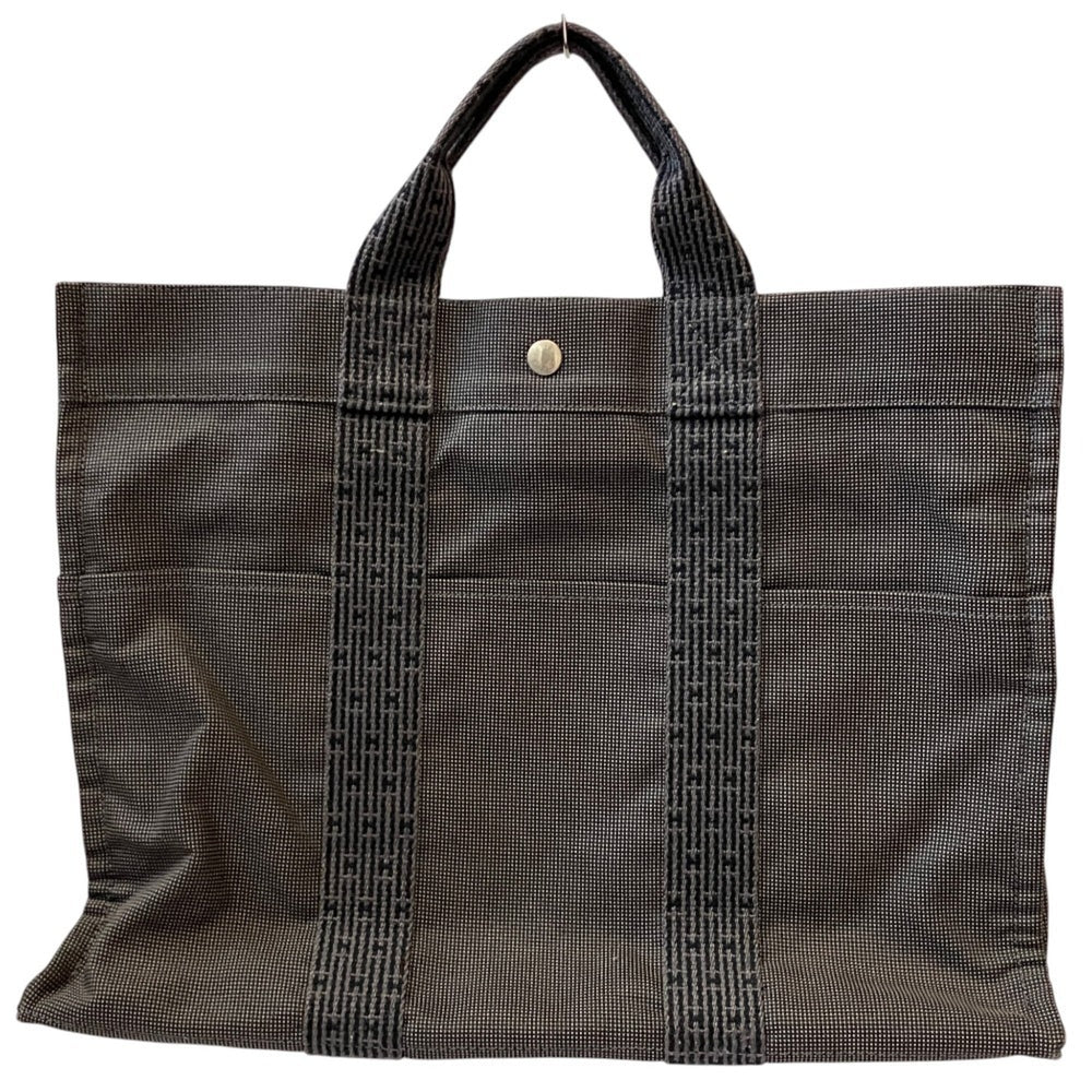 HERMES Hermes Herline MM Canvas Tote Bag, Black, Women's — Like New