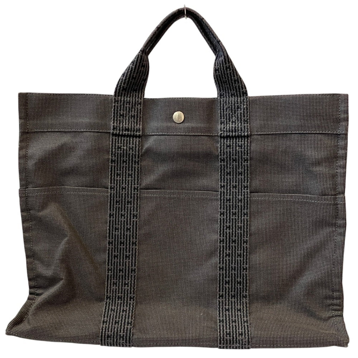HERMES Hermes Herline MM Canvas Tote Bag, Black, Women's — Like New