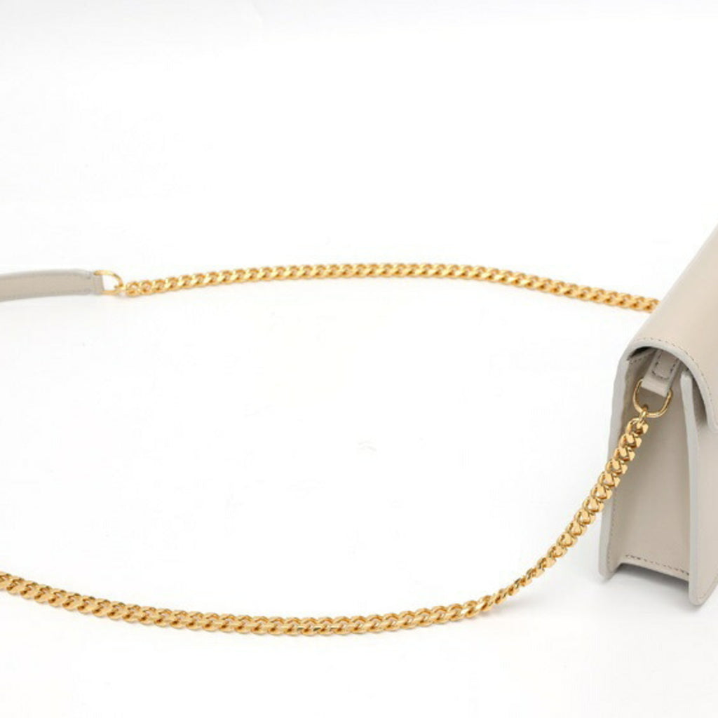 CELINE Chain Wallet Margot Shoulder 10L03 Shiny Calfskin Greige S-157624