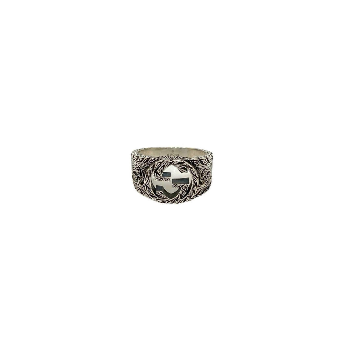 GUCCI Interlocking G Sterling Silver 925 Ring, Size 24, Men's, Silver, e2138