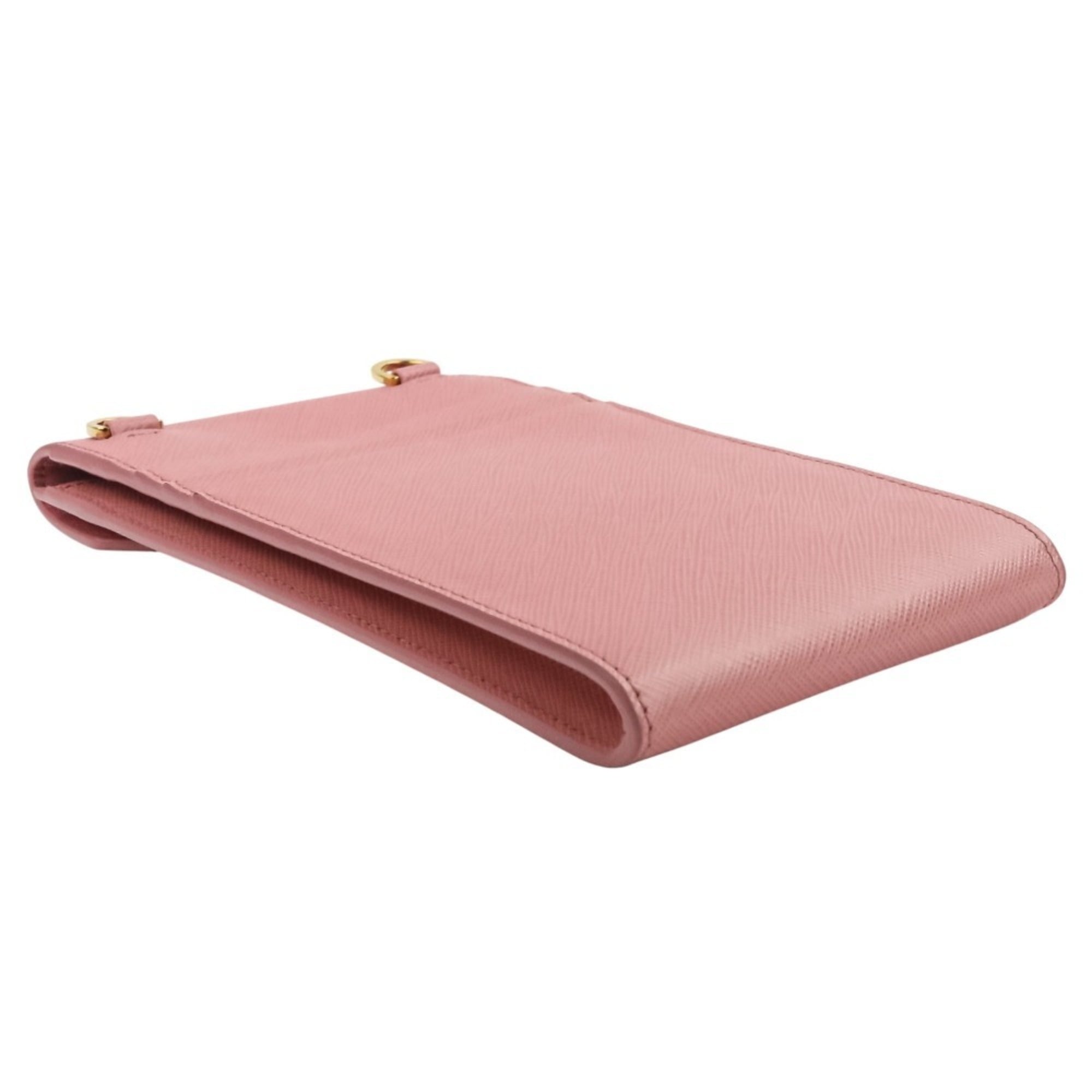 PRADA Saffiano Leather Chain Shoulder Bag/Pochette 1BP050 Pink Women's — Like New