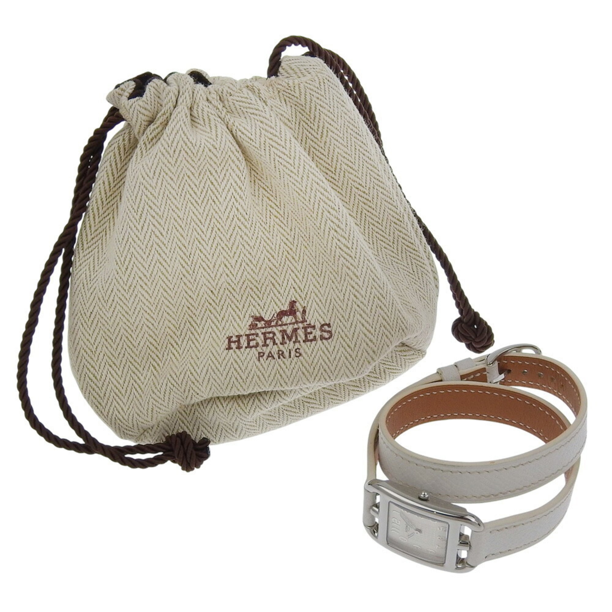 Like new Hermès Cape Cod CC1 210, □R stamped, white dial, stainless steel/leather, 33mm x 23mm, quartz movement, women's watch — Like New