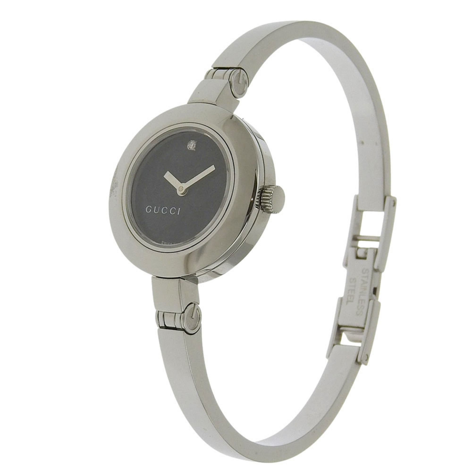 Gucci GUCCI Watch 105 Stainless Steel x Diamond Quartz Analog Display Black Dial Women's — Very Good