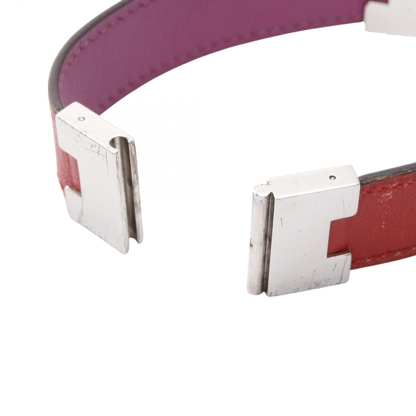 Hermes Hermès Lurie bracelet, stainless steel and leather, available in silver, red, purple.