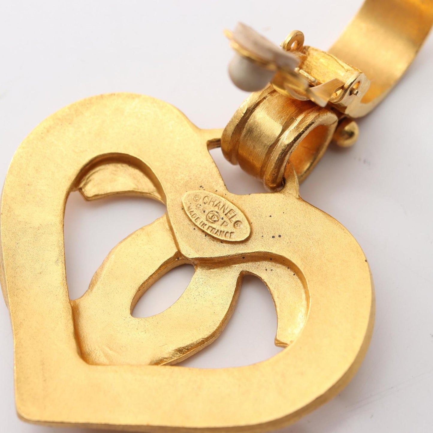 CHANEL Coco Mark Heart Earrings, Gold Plated, Women's