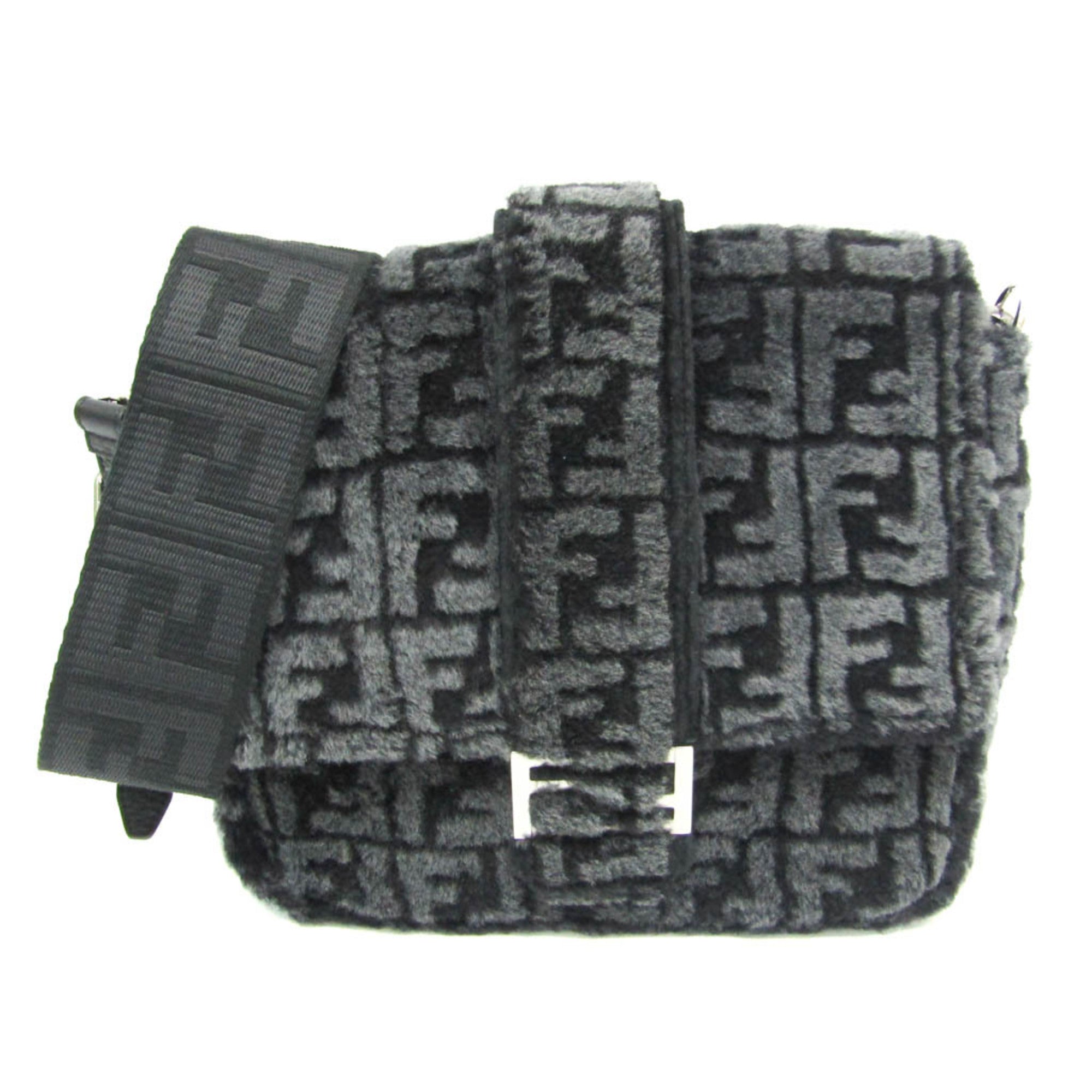 Fendi Baguette Messenger Medium 7VA537 Women's Leather Shoulder Bag Black