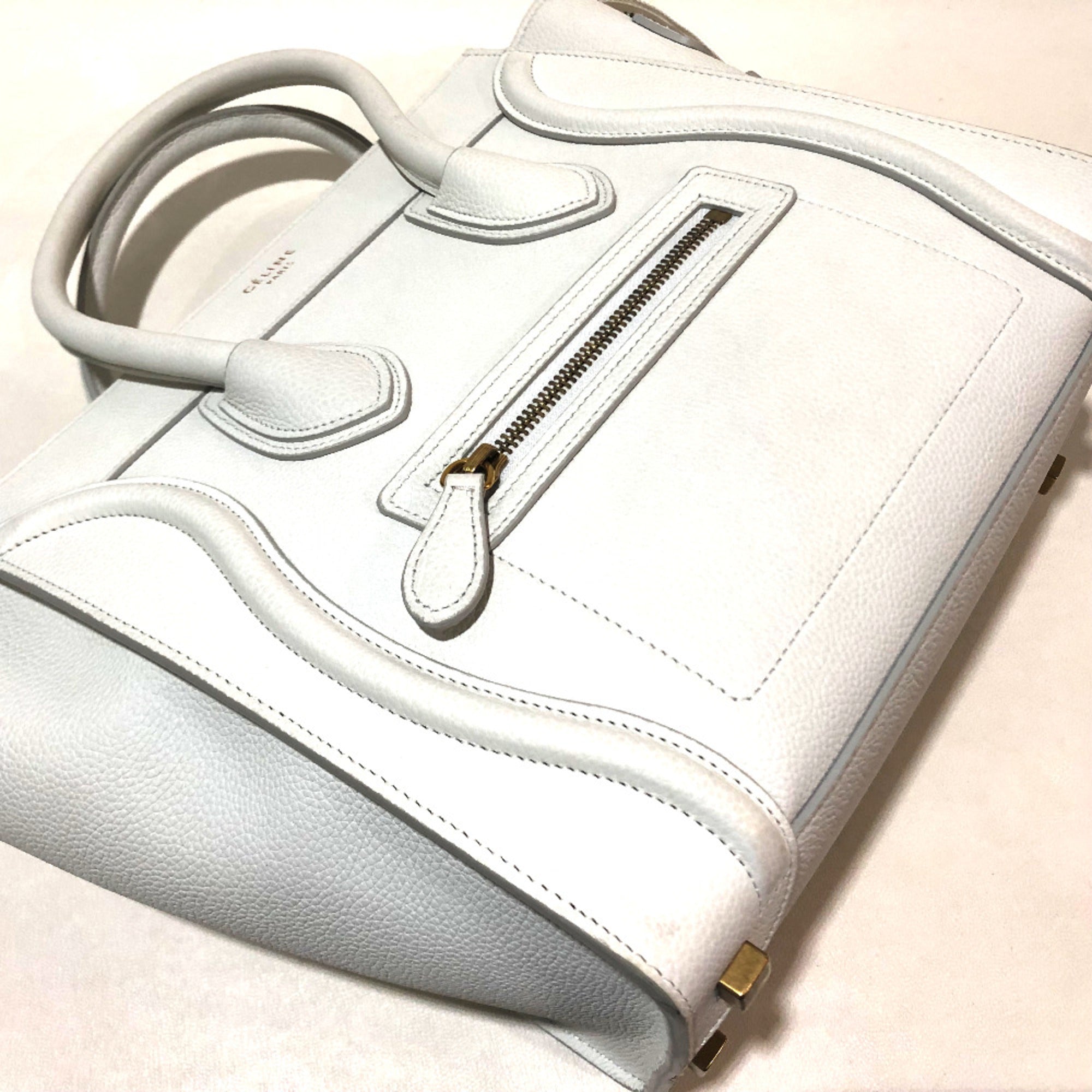 CELINE 167793 Tote Bag bag luggage Hand Bag White Off White x Sky Blue — Like New