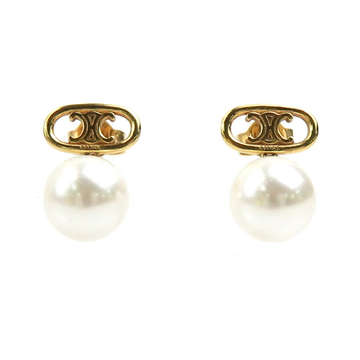 CELINE Earrings Metal Faux Pearl Gold x White Women's r10476j