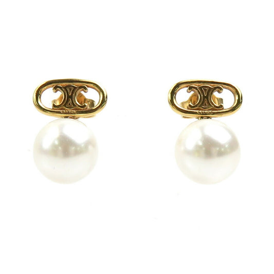 CELINE Earrings Metal Faux Pearl Gold x White Women's r10476j