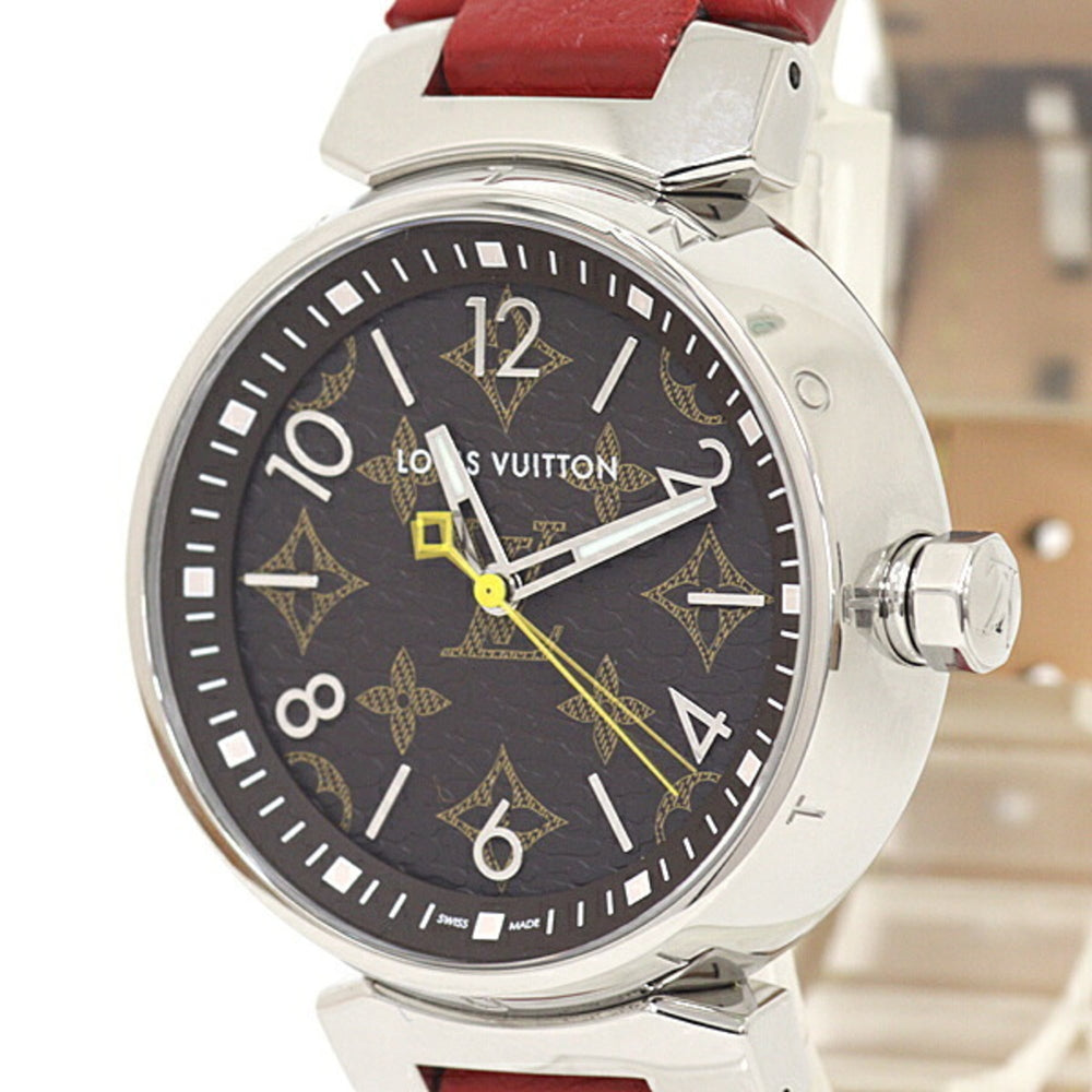 Louis Vuitton women's watch, Tambour QA071, Monogram pattern, brown dial, quartz movement, recently refinished — Very Good