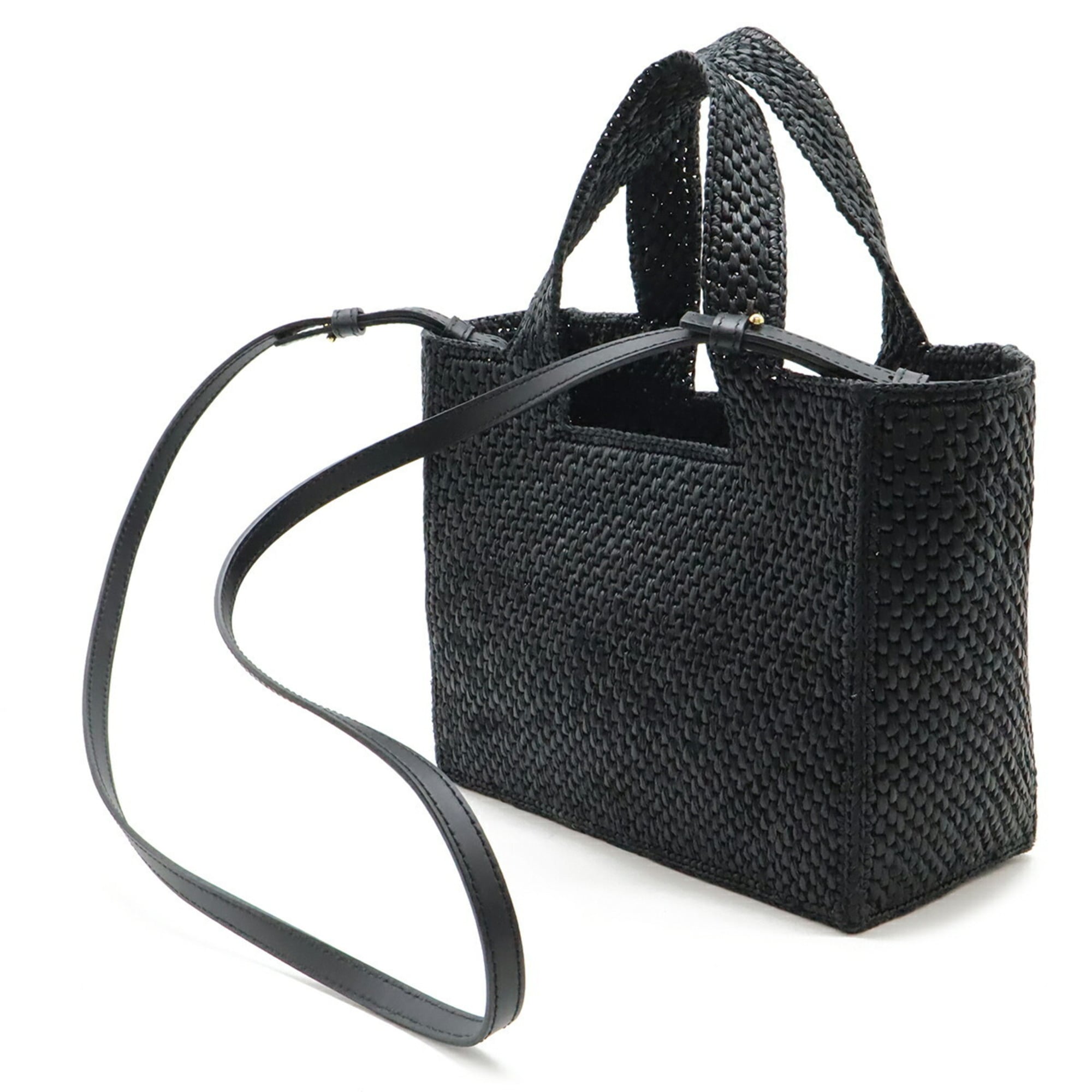 LOEWE Loewe Font Tote Small Bag Handbag Shoulder Raffia Black White A685B59X01