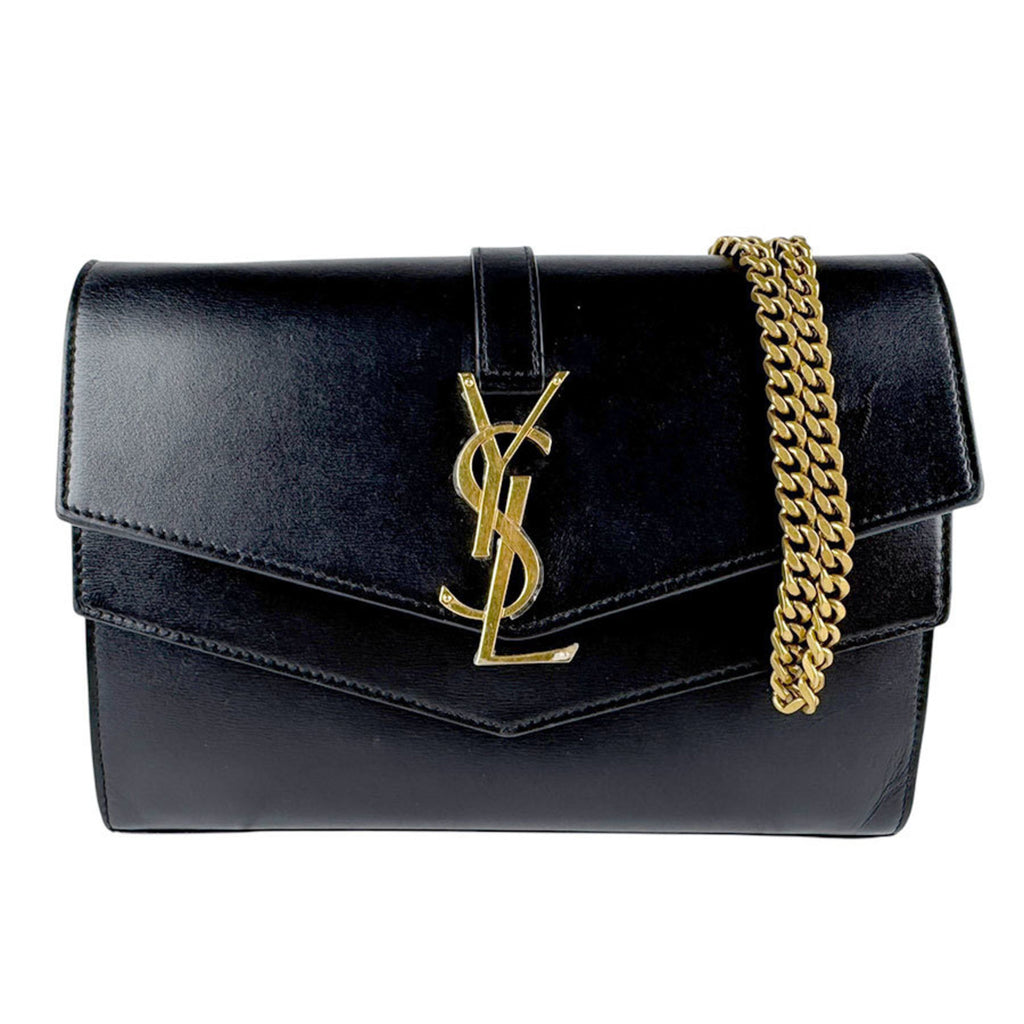 Saint Laurent SAINT LAURENT Chain Wallet Leather Black Gold Women's 575012 z5943