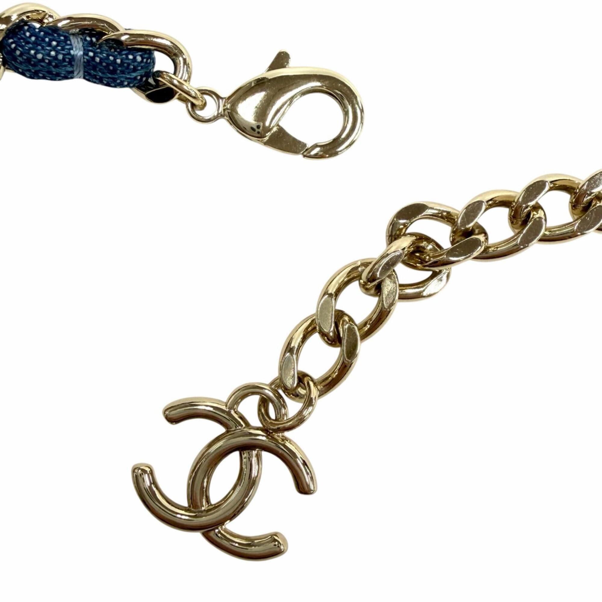 CHANEL B25P ABF163 Coco Mark Double Chain Necklace, Blue with Gold Hardware, Made in Italy, Women's — Like New